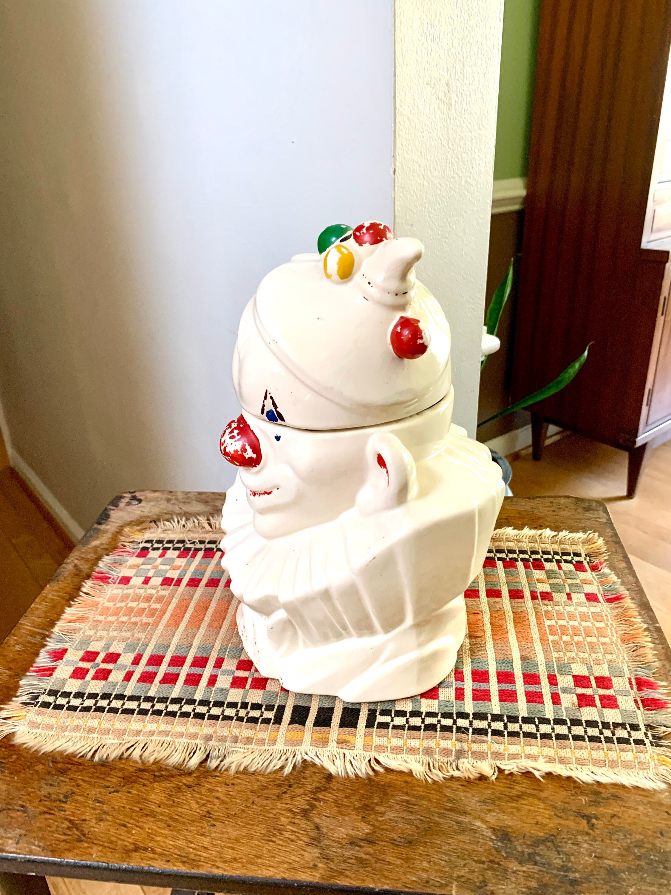 Vtg McCoy Pottery Clown Cookie Jar | McCoy Ceramic Clown Cooking Jar | Distressed Paint Clown Cookie Jar | McCoy Cooking Container