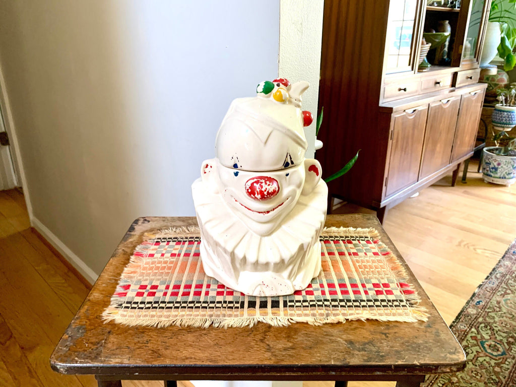 Vtg McCoy Pottery Clown Cookie Jar | McCoy Ceramic Clown Cooking Jar | Distressed Paint Clown Cookie Jar | McCoy Cooking Container