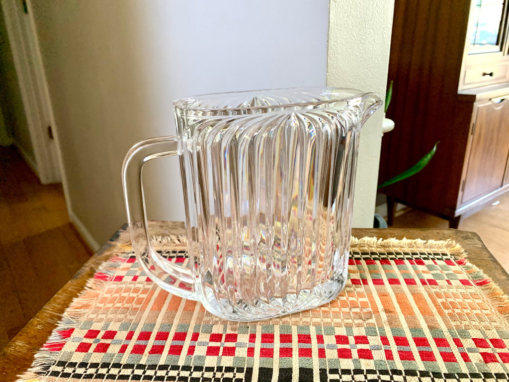 Vtg Cut Crystal Pitcher | Contemporary Crystal Pitcher | Ribbed Crystal Pitcher | MCM Barware | Bar Pitcher