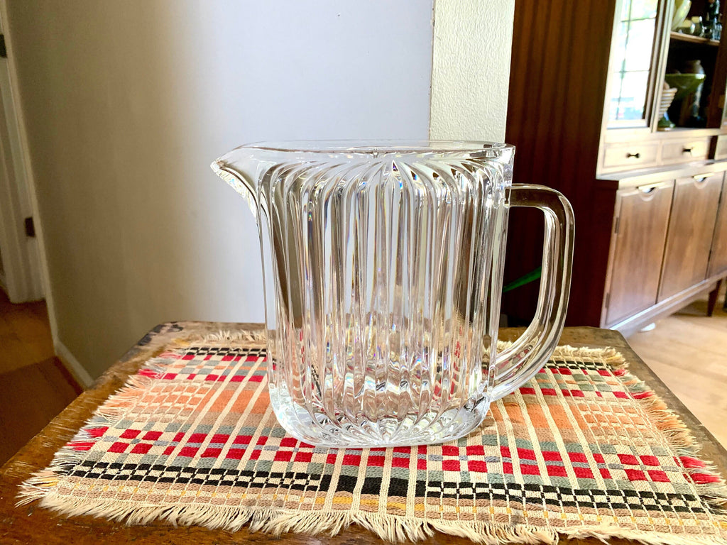 Vtg Cut Crystal Pitcher | Contemporary Crystal Pitcher | Ribbed Crystal Pitcher | MCM Barware | Bar Pitcher