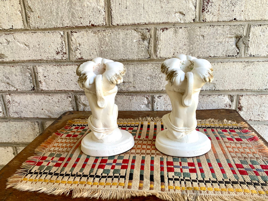 Vtg Universal Statuary Corp Cherub Candle Holders | Cherub Candle Holders | Shabby Chic Candle Holders | 60's Cherub Candlestick Holders