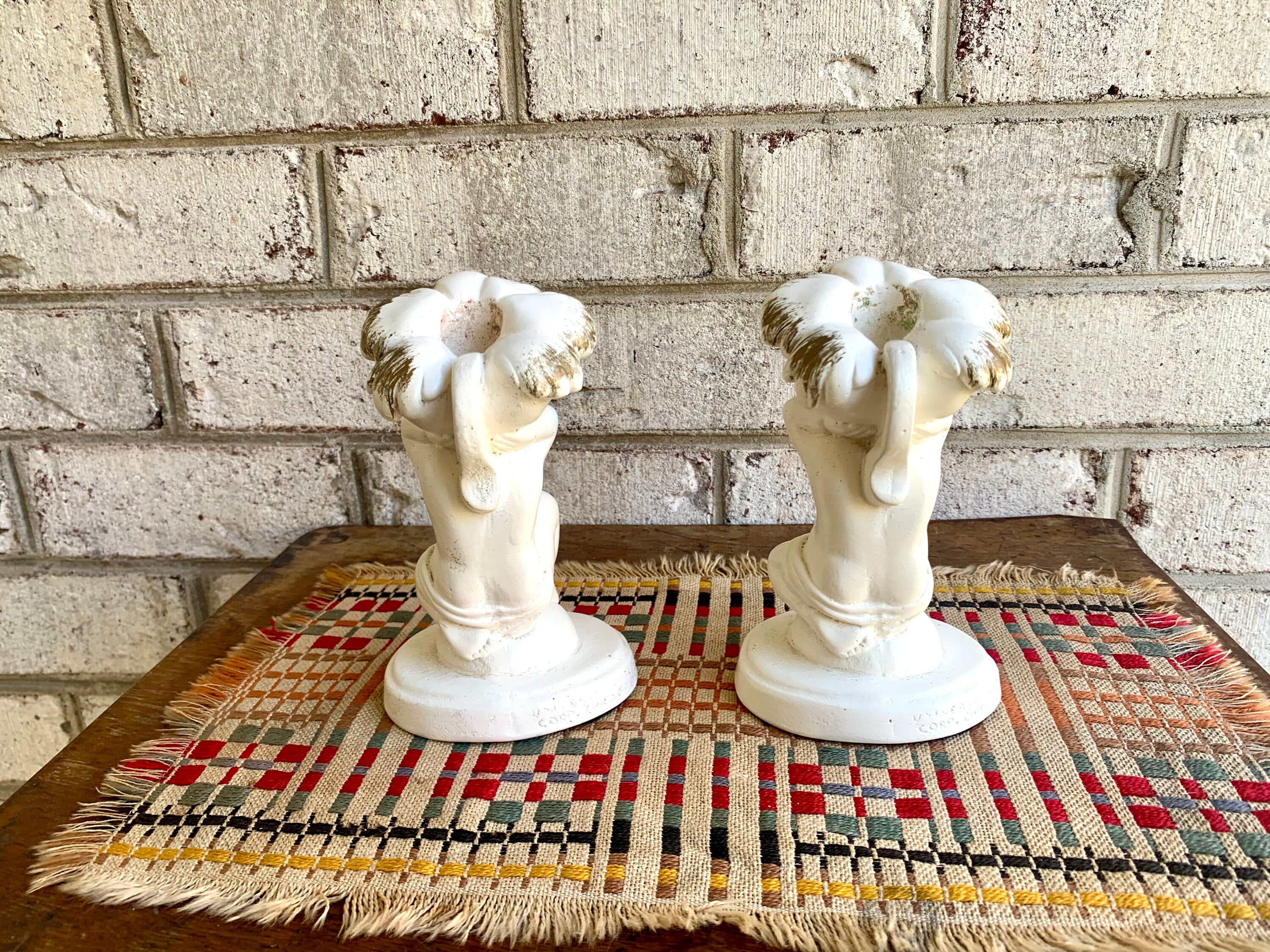 Vtg Universal Statuary Corp Cherub Candle Holders | Cherub Candle Holders | Shabby Chic Candle Holders | 60's Cherub Candlestick Holders