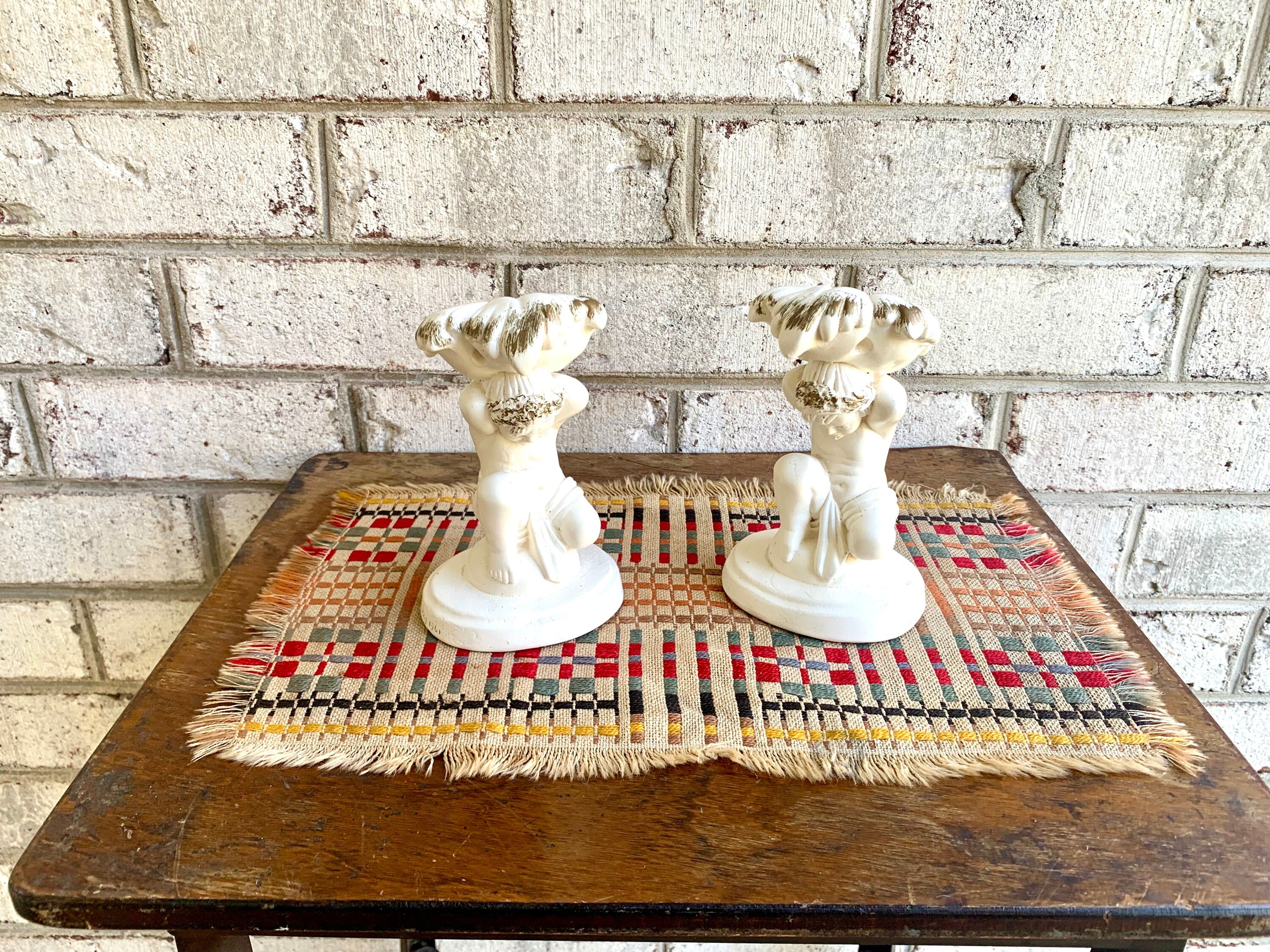 Vtg Universal Statuary Corp Cherub Candle Holders | Cherub Candle Holders | Shabby Chic Candle Holders | 60's Cherub Candlestick Holders