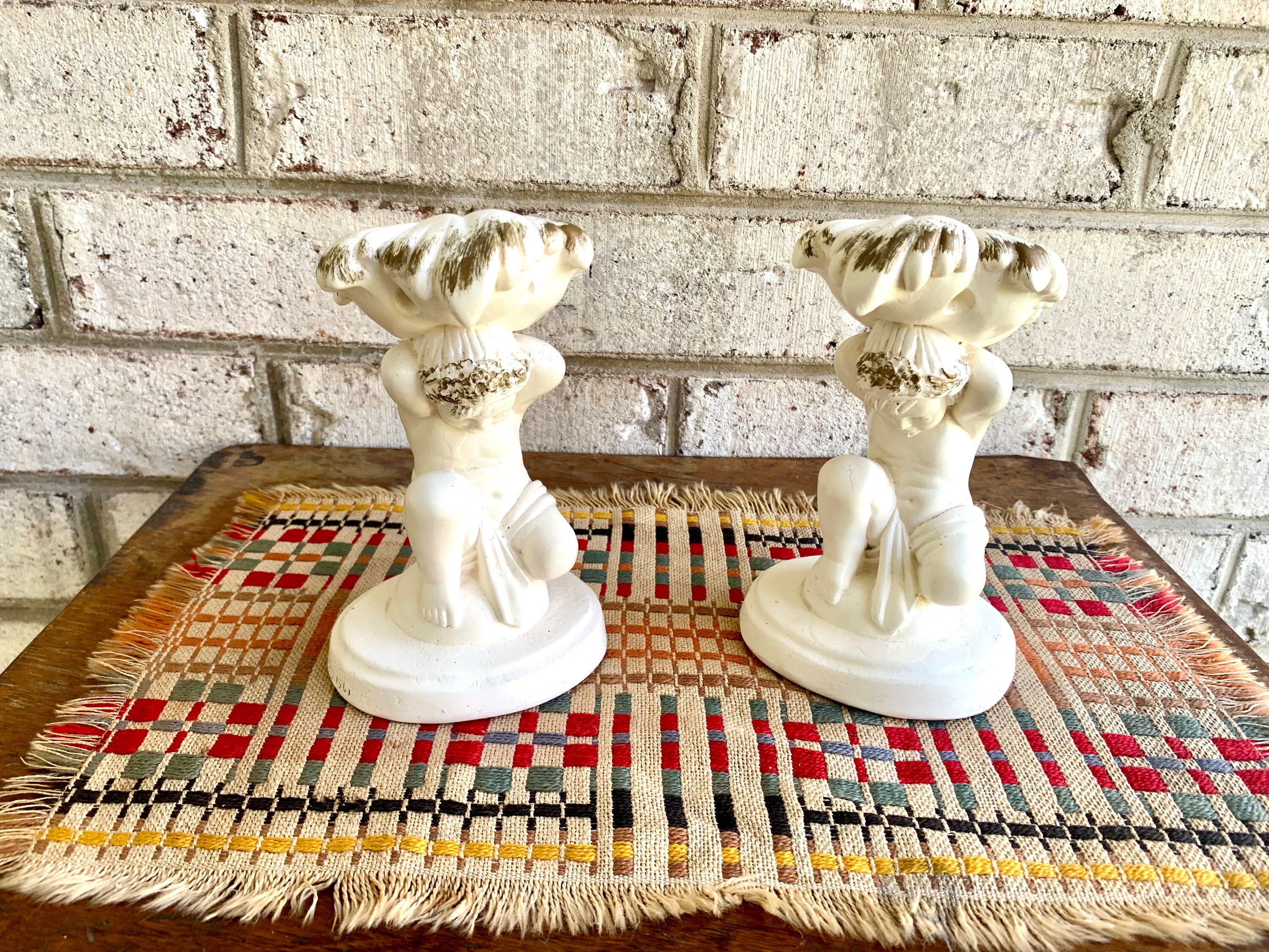 Vtg Universal Statuary Corp Cherub Candle Holders | Cherub Candle Holders | Shabby Chic Candle Holders | 60's Cherub Candlestick Holders