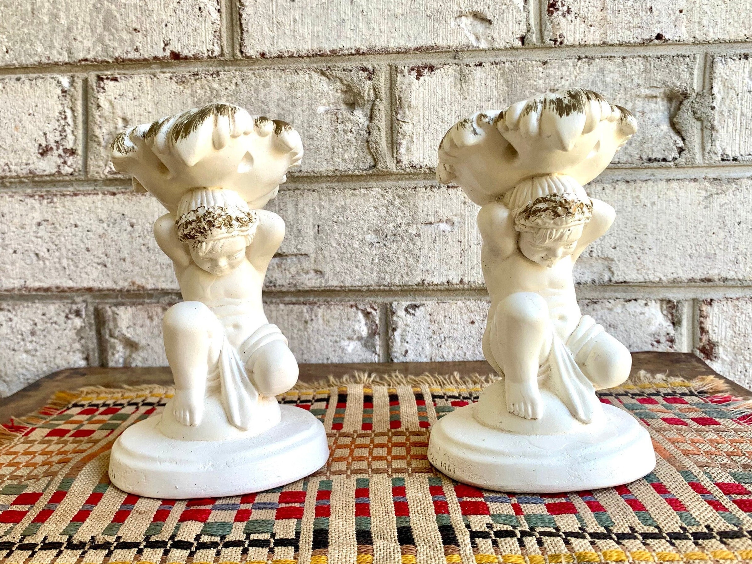 Vtg Universal Statuary Corp Cherub Candle Holders | Cherub Candle Holders | Shabby Chic Candle Holders | 60's Cherub Candlestick Holders