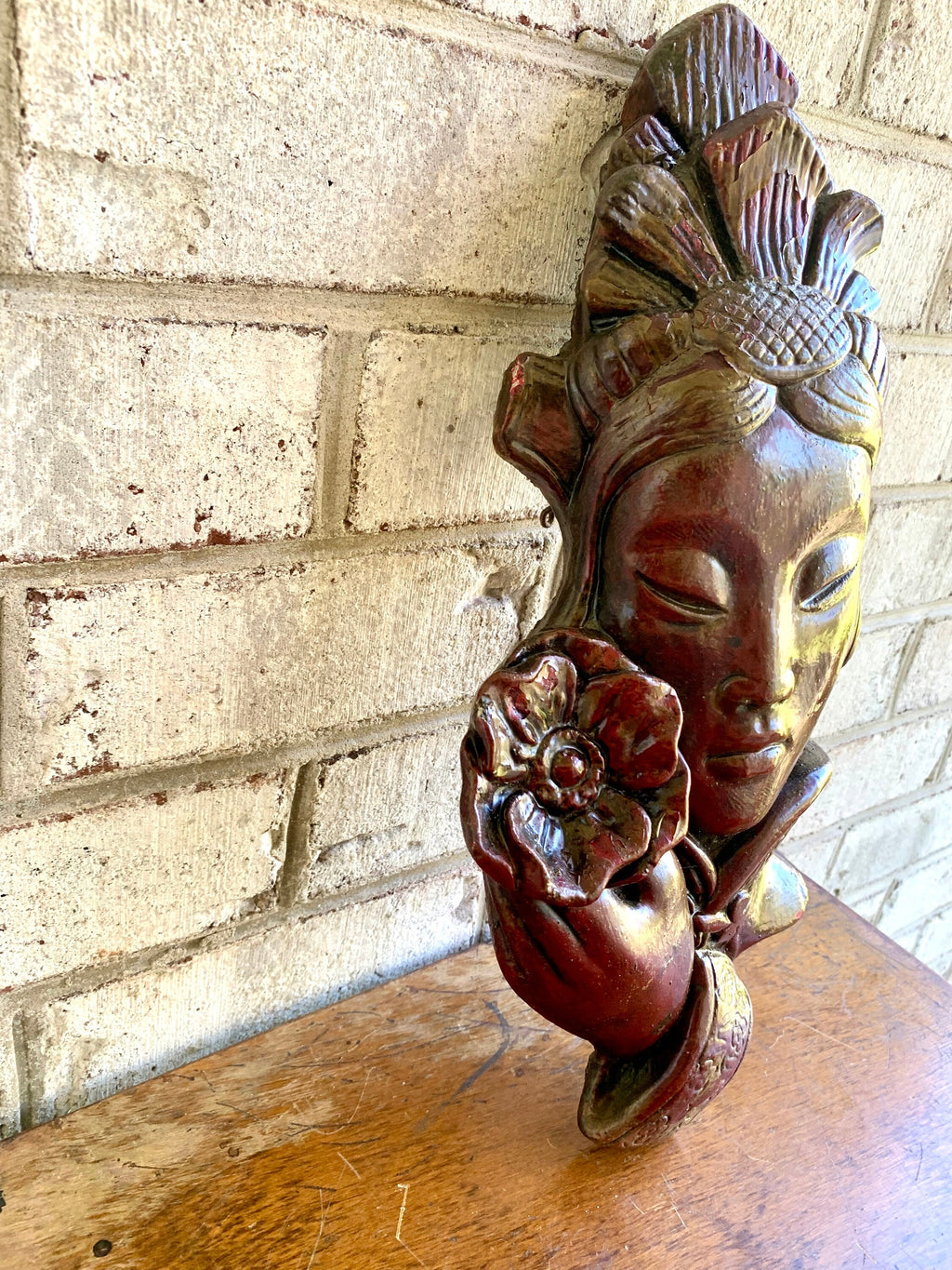 Large Japanese Geisha Wall Art | 16" Heavy Red Geisha Figurine Wall Hanging | Japanese Decor | Asian Geisha Figurine