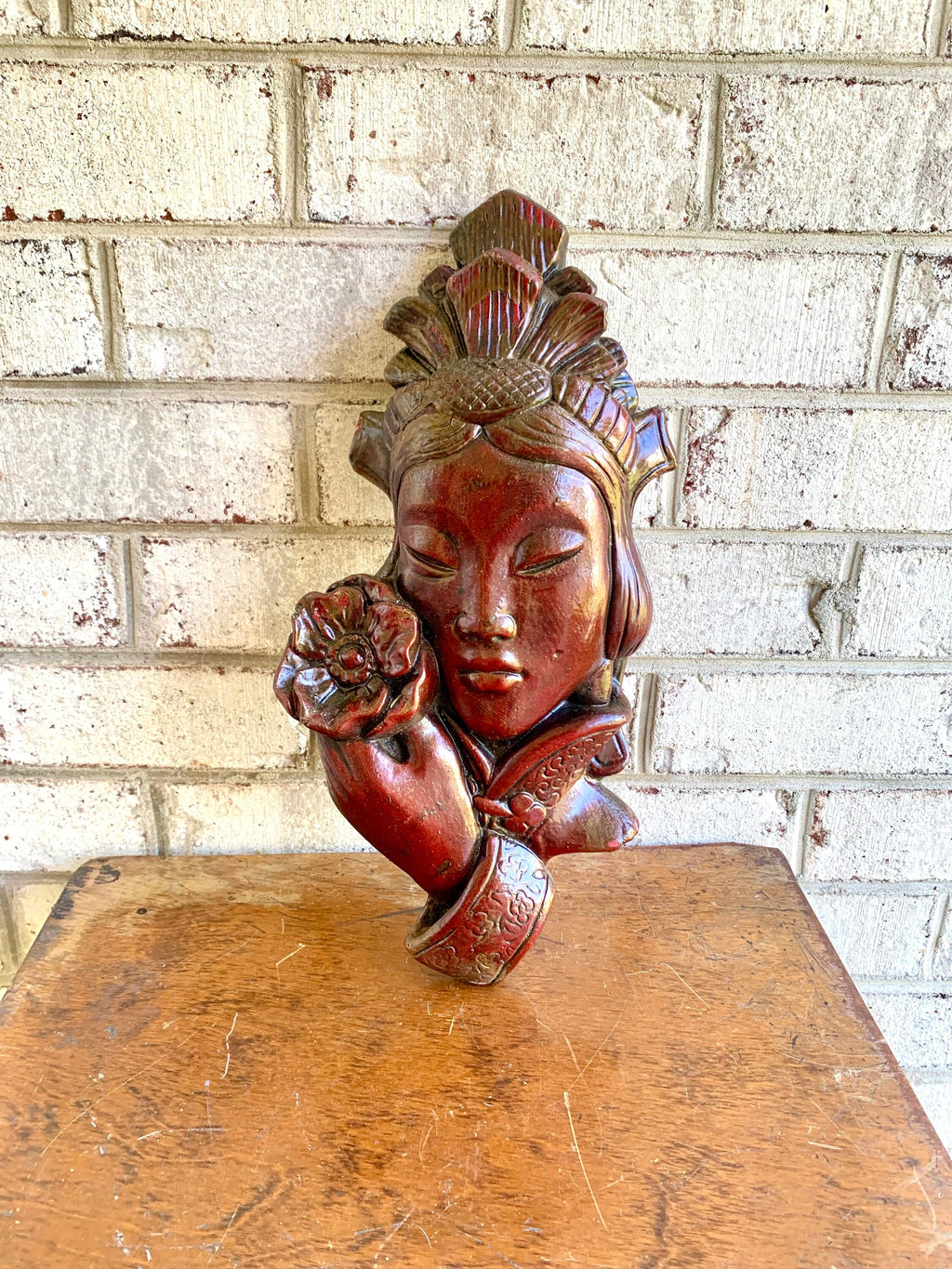 Large Japanese Geisha Wall Art | 16" Heavy Red Geisha Figurine Wall Hanging | Japanese Decor | Asian Geisha Figurine