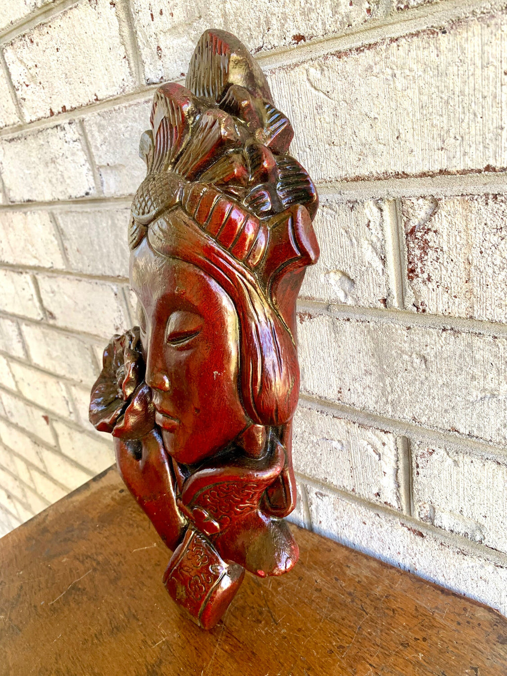 Large Japanese Geisha Wall Art | 16" Heavy Red Geisha Figurine Wall Hanging | Japanese Decor | Asian Geisha Figurine