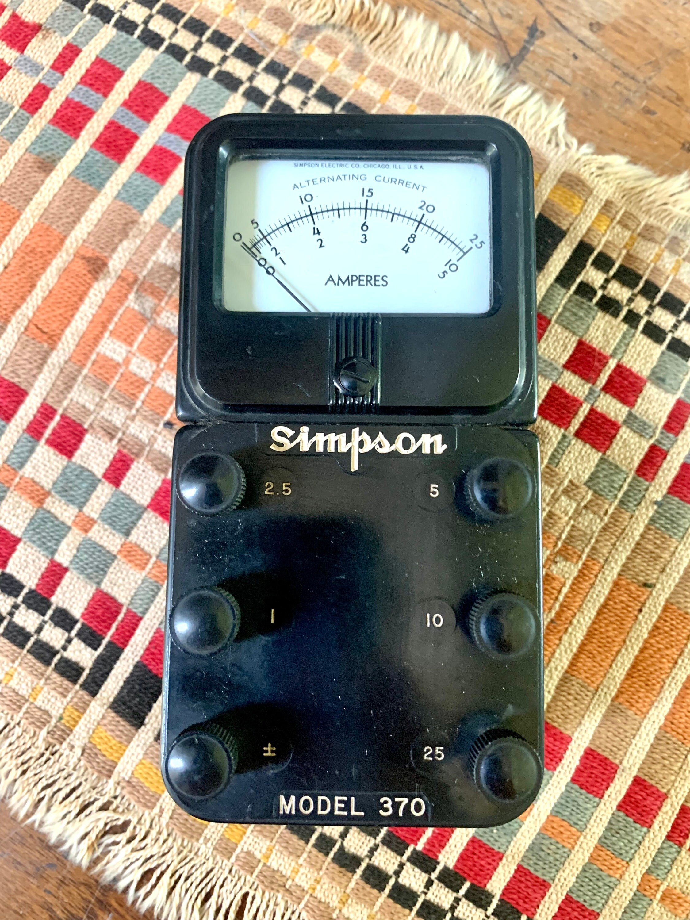 Vtg Simpson 370 Amp Meter | Simpson Electric Co Amp Meter| Simpson Model 370 Amp Meter| Vtg Amperes Meter| Alternating Current Meter
