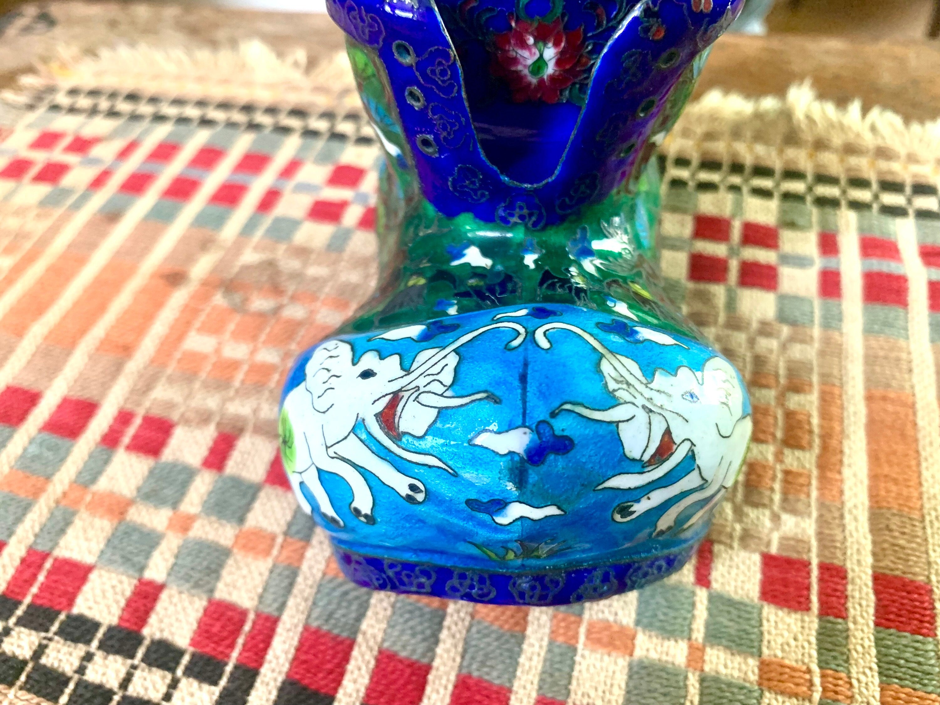 Vtg Chinese Brass Cloisonne Boot Ashtray | Decorative Cloisonne Boot Ashtray | Brass Boot Ashtray | Asian Cloisonne Ashtray