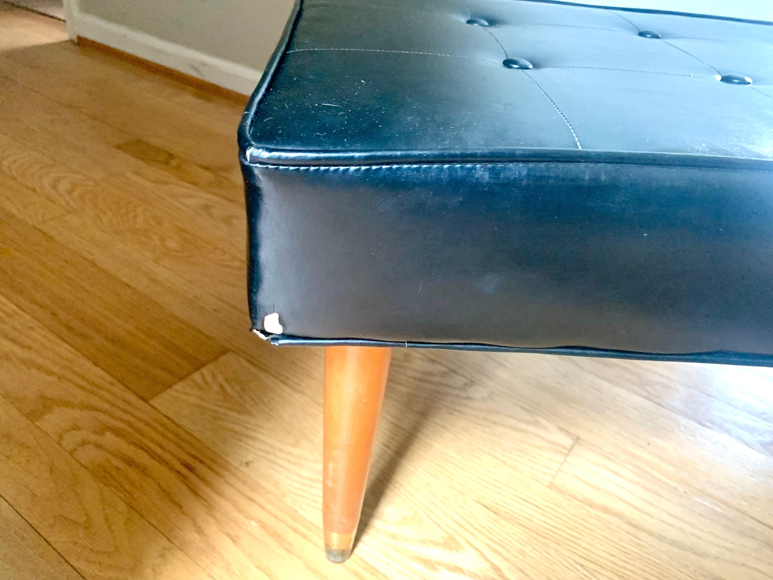 Vtg Original Herman Chairs Inc. Bench | Black MCM Vinyl Bench | Black Tufted Bench | Milo Baughman Style Bench | Unrestored MCM Bench