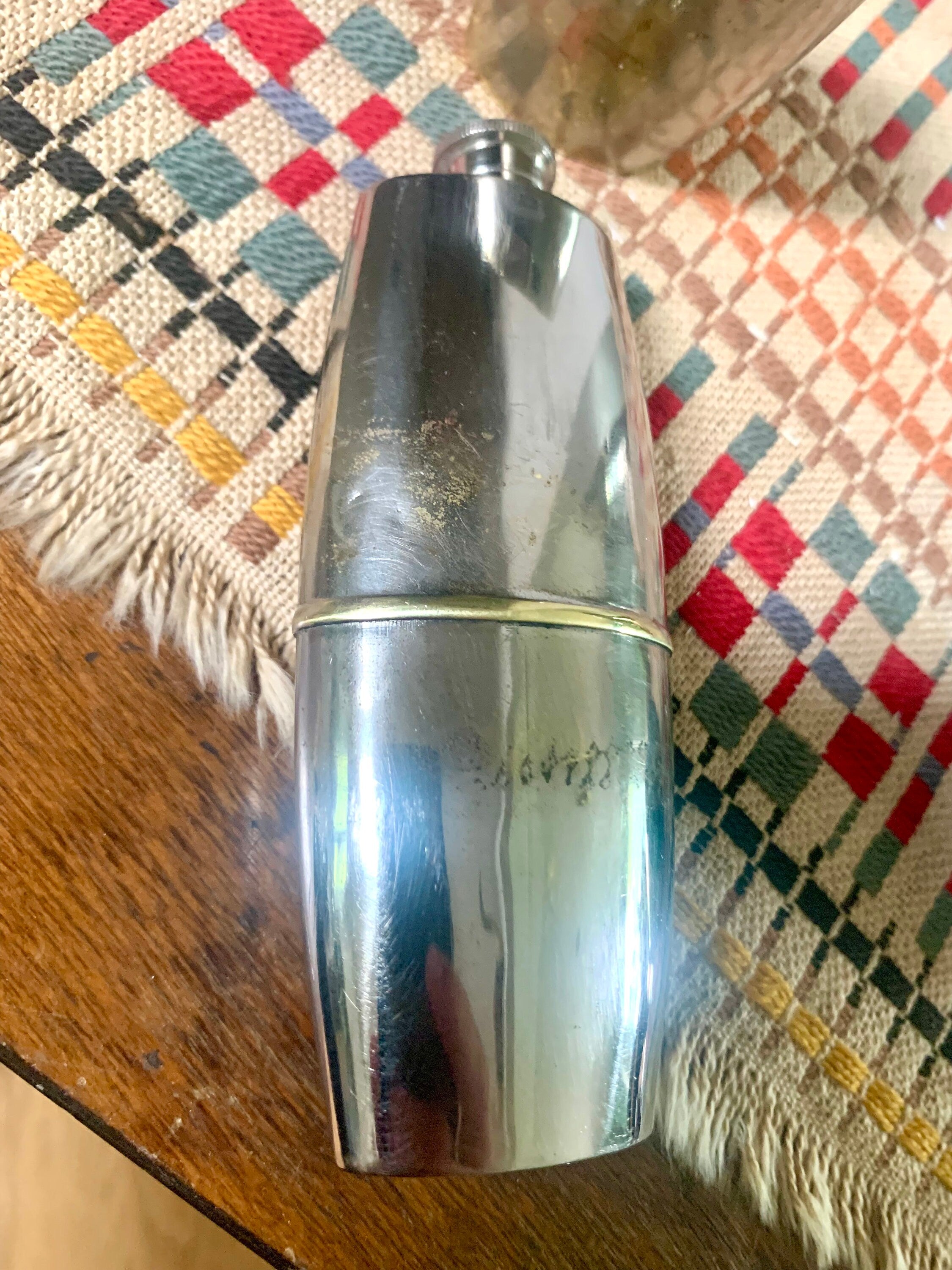 Antique Unique French Metal Flask With Cups | Made In France Distressed Flask | Rustic French Flask | Unique Flask