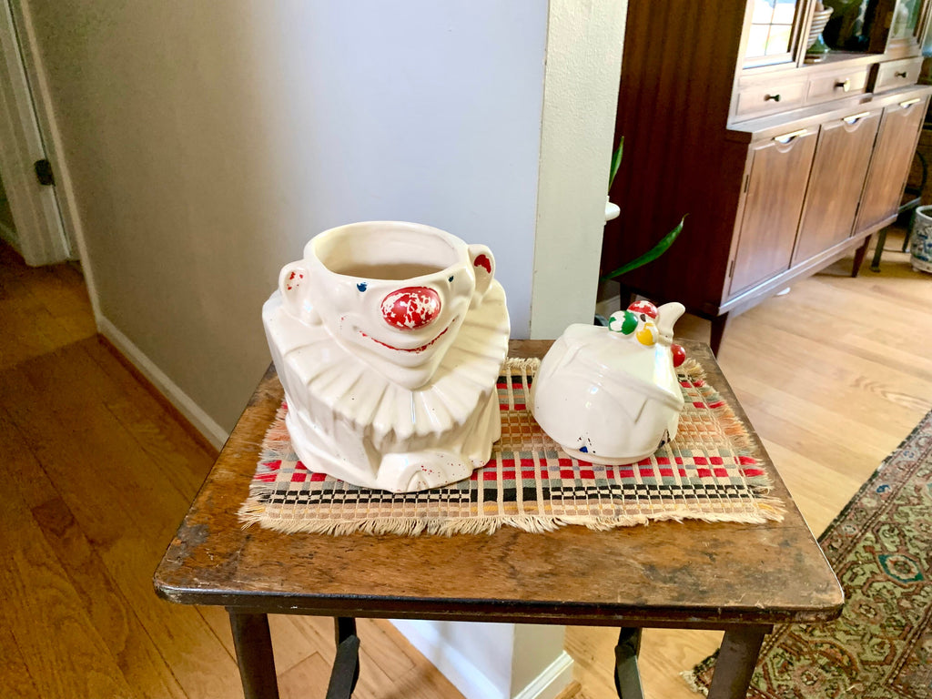 Vtg McCoy Pottery Clown Cookie Jar | McCoy Ceramic Clown Cooking Jar | Distressed Paint Clown Cookie Jar | McCoy Cooking Container