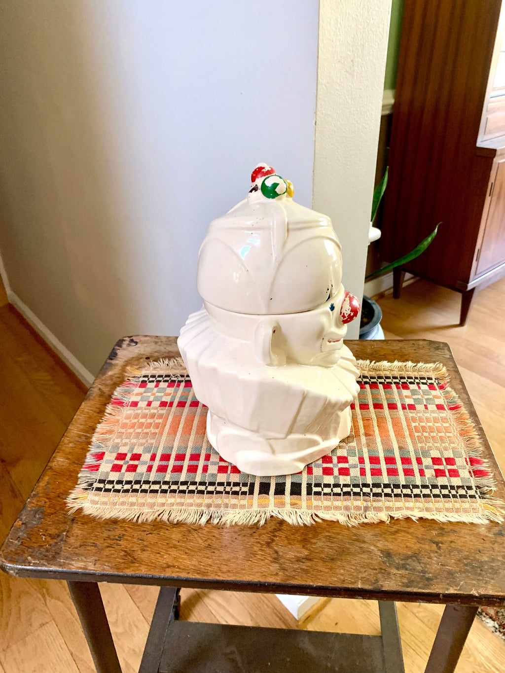 Vtg McCoy Pottery Clown Cookie Jar | McCoy Ceramic Clown Cooking Jar | Distressed Paint Clown Cookie Jar | McCoy Cooking Container
