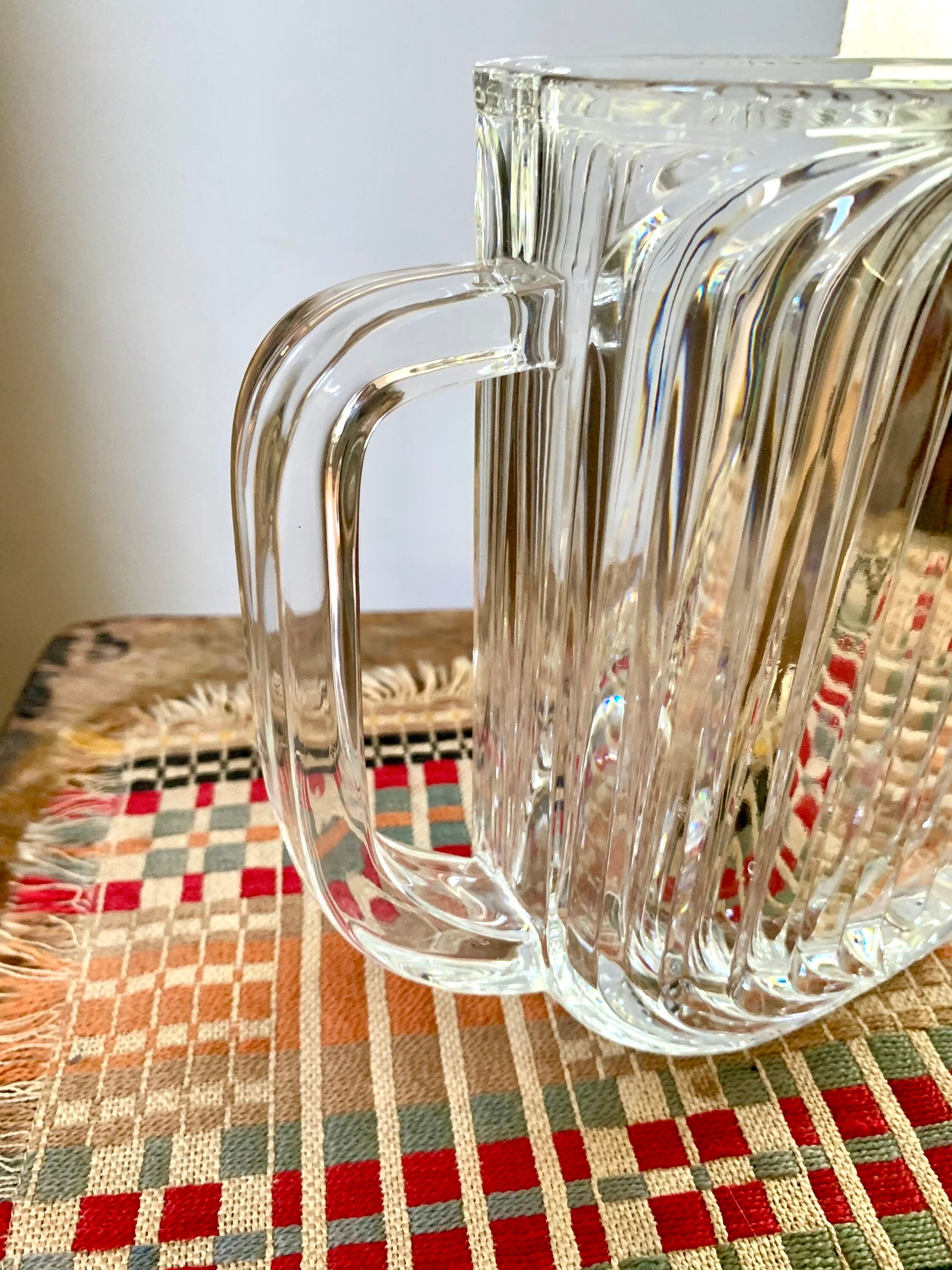 Vtg Cut Crystal Pitcher | Contemporary Crystal Pitcher | Ribbed Crystal Pitcher | MCM Barware | Bar Pitcher