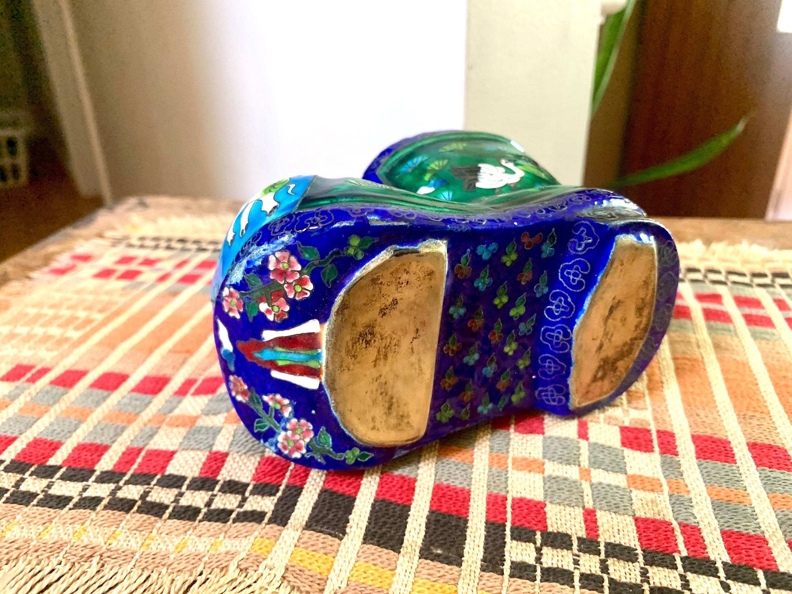 Vtg Chinese Brass Cloisonne Boot Ashtray | Decorative Cloisonne Boot Ashtray | Brass Boot Ashtray | Asian Cloisonne Ashtray