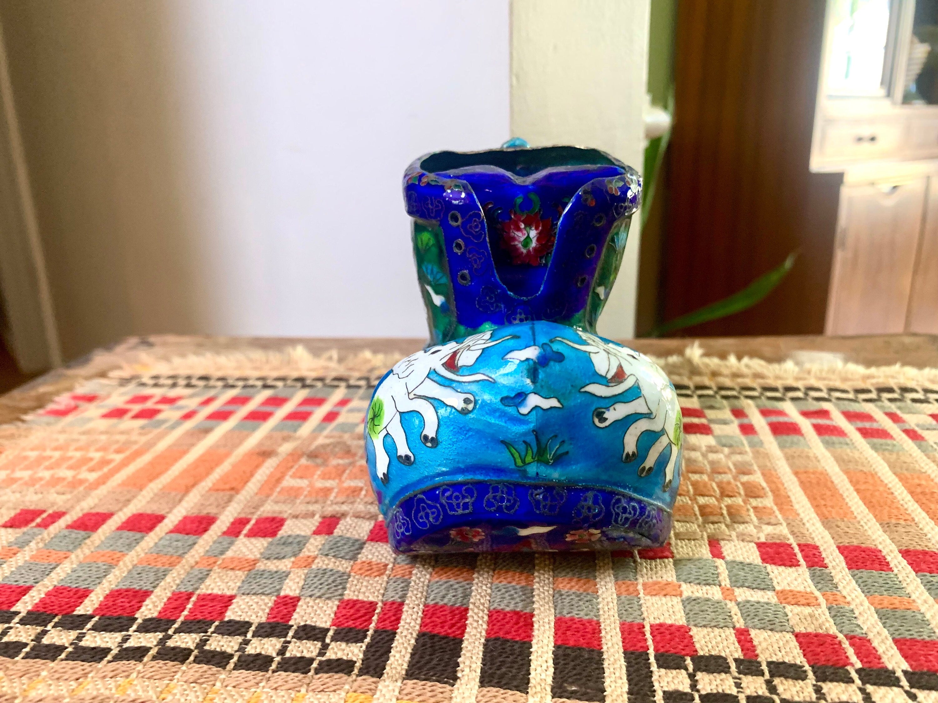 Vtg Chinese Brass Cloisonne Boot Ashtray | Decorative Cloisonne Boot Ashtray | Brass Boot Ashtray | Asian Cloisonne Ashtray