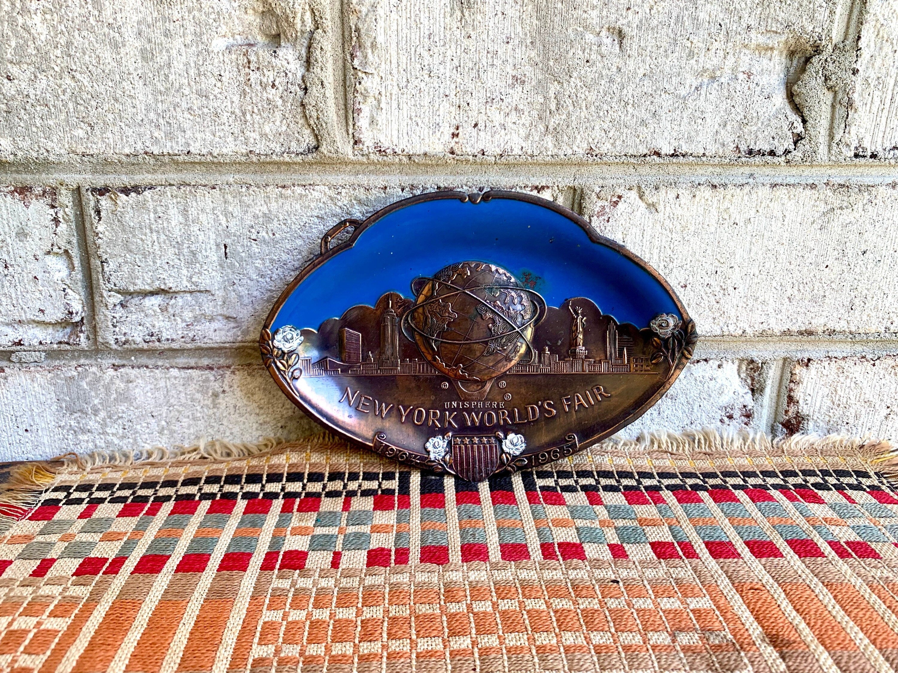 60's New York World's Fair Unisphere Plaque | 1964-65 World's Fair Metal and Enamel Plate | New York World's Fair Souvenir
