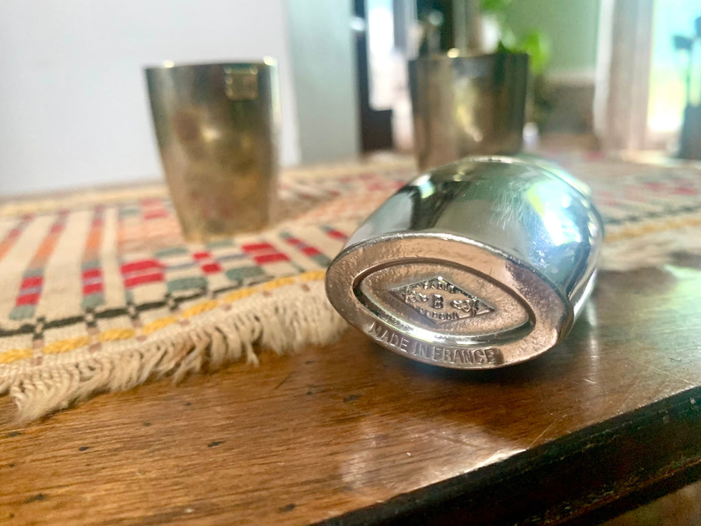 Antique Unique French Metal Flask With Cups | Made In France Distressed Flask | Rustic French Flask | Unique Flask