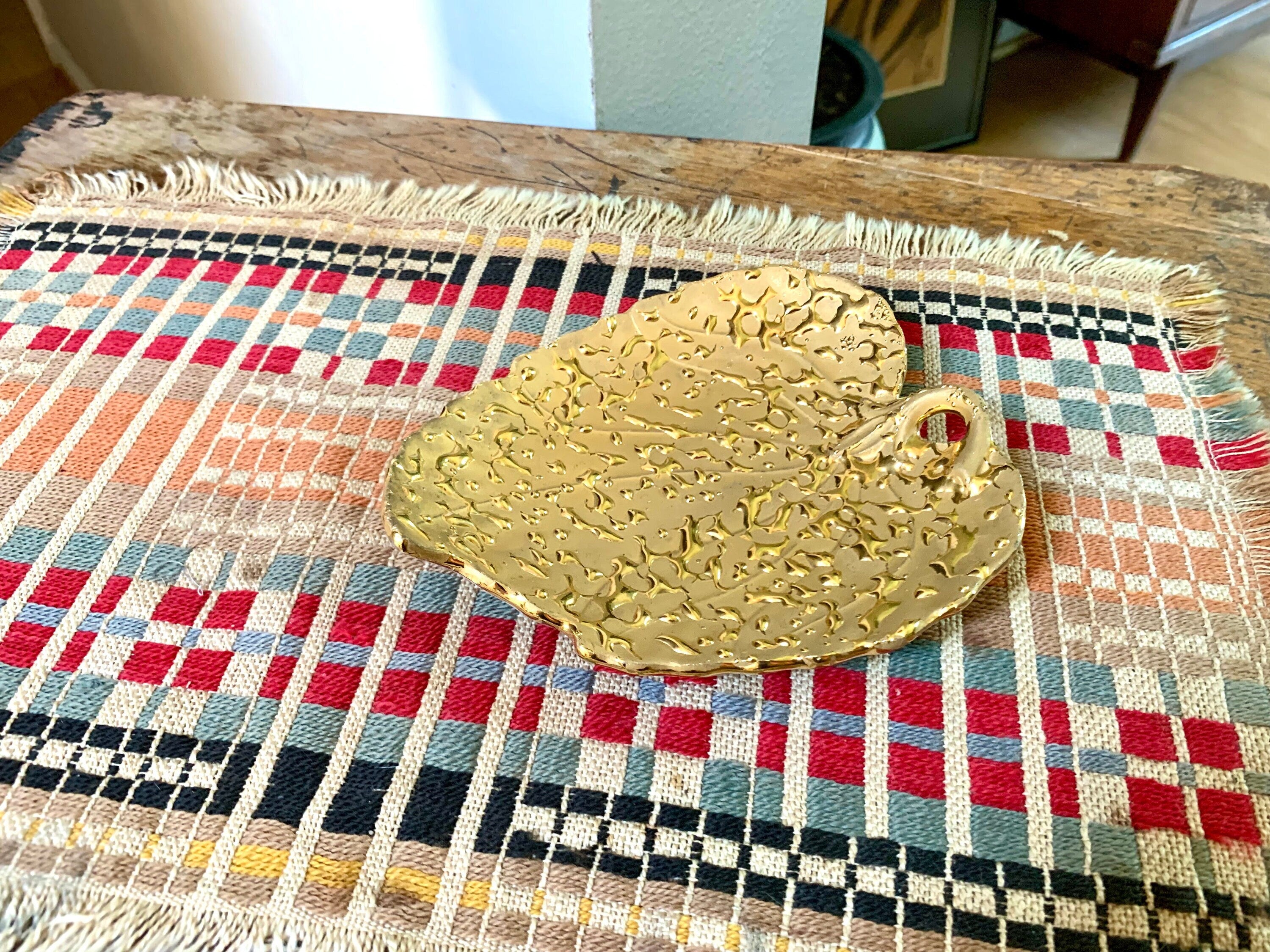 Vintage Weeping Bright 22k Gold Wet Leaf Dish | 22k Gold Leaf Trinket Tray | Porcelain Leaf Dish | Gold Leaf Trinket Tray | Vanity Dish