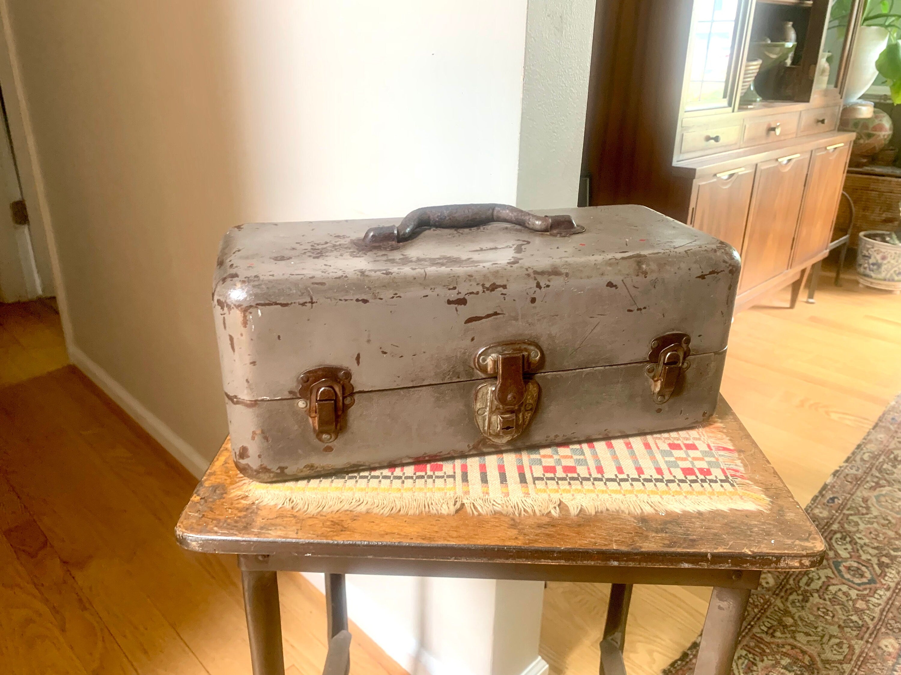 Rustic Grey Tackle Box With Contents | Distressed Tackle Box With Tackle | Gray Rustic Tackle Box With Distressed Tackle | Fishing Gear