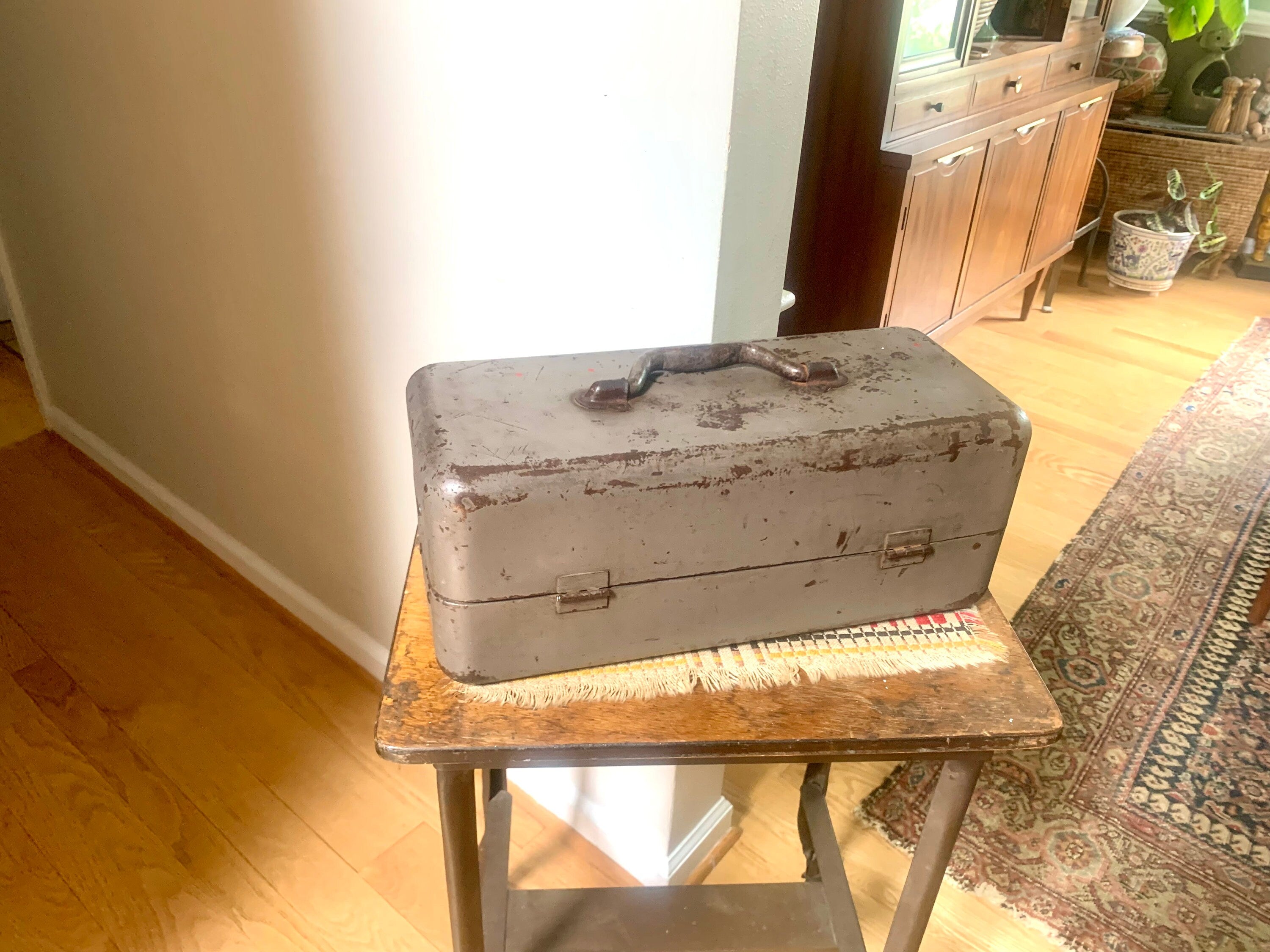 Rustic Grey Tackle Box With Contents | Distressed Tackle Box With Tackle | Gray Rustic Tackle Box With Distressed Tackle | Fishing Gear