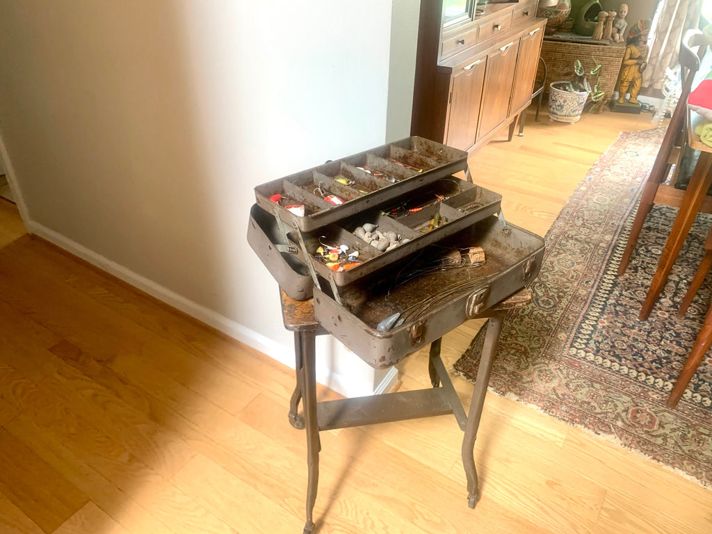 Rustic Grey Tackle Box With Contents | Distressed Tackle Box With Tackle | Gray Rustic Tackle Box With Distressed Tackle | Fishing Gear