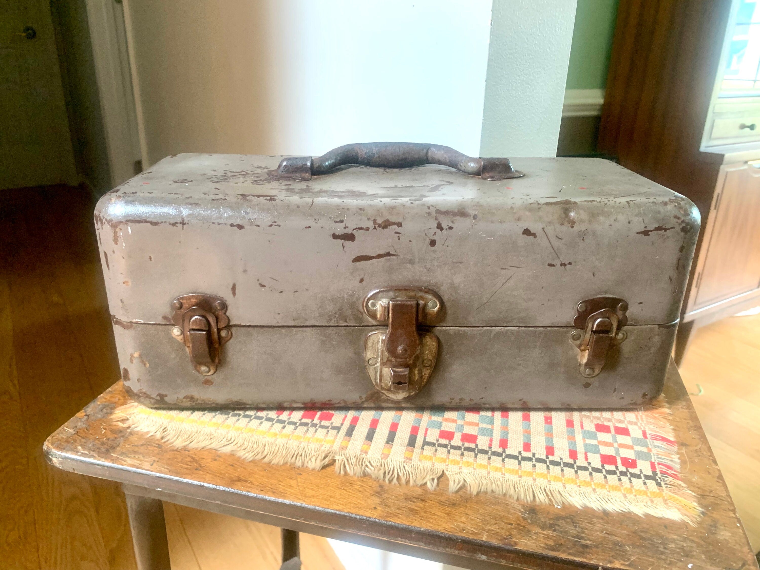 Rustic Grey Tackle Box With Contents | Distressed Tackle Box With Tackle | Gray Rustic Tackle Box With Distressed Tackle | Fishing Gear