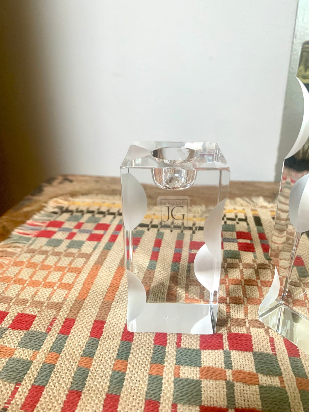 Vintage Set of 3 JG Durand Cristal Candle Holders | Crystal Candlestick Holders | JG Durand Batik Lune Candle Holders | MCM Candle Holders