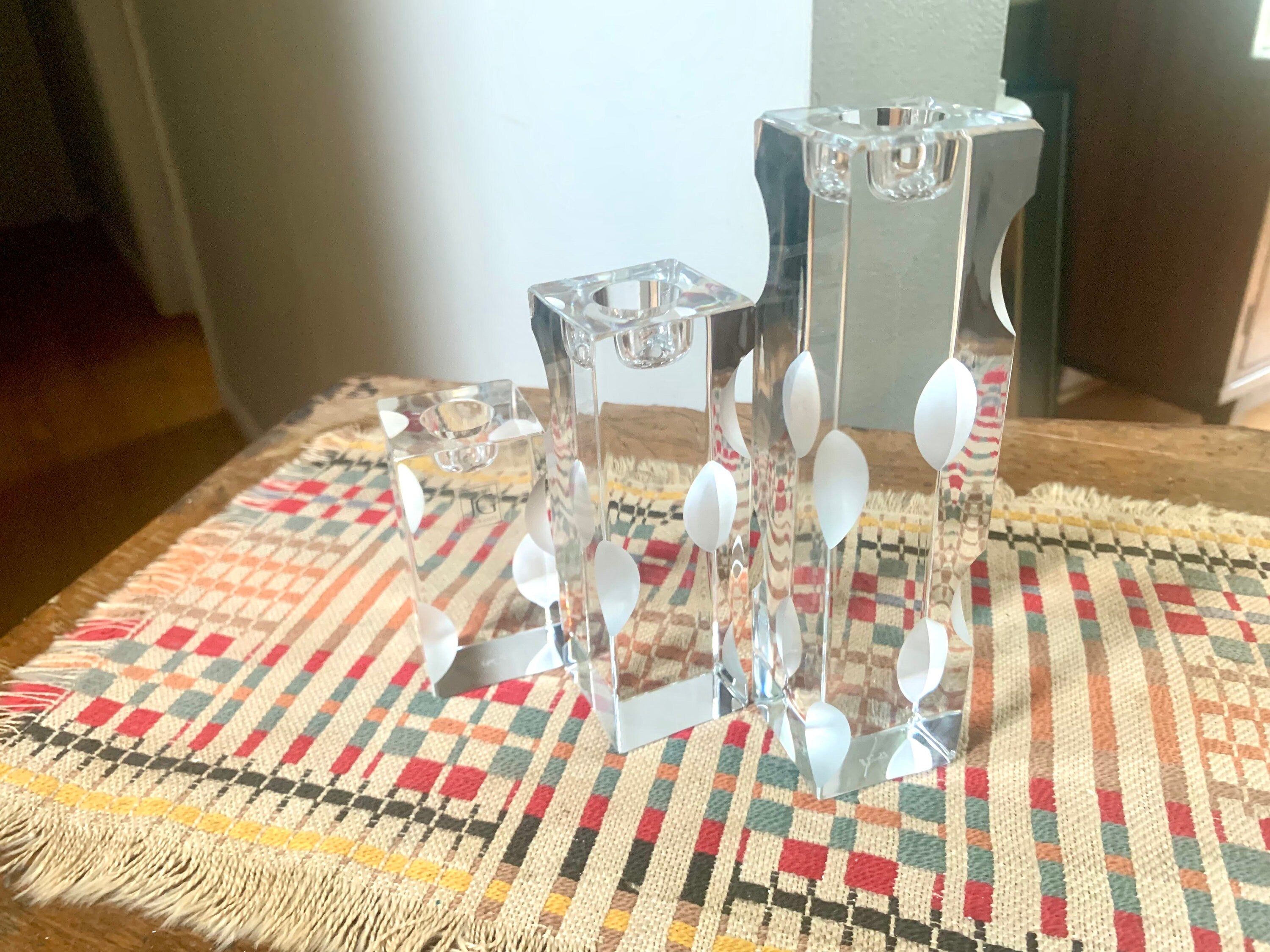 Vintage Set of 3 JG Durand Cristal Candle Holders | Crystal Candlestick Holders | JG Durand Batik Lune Candle Holders | MCM Candle Holders