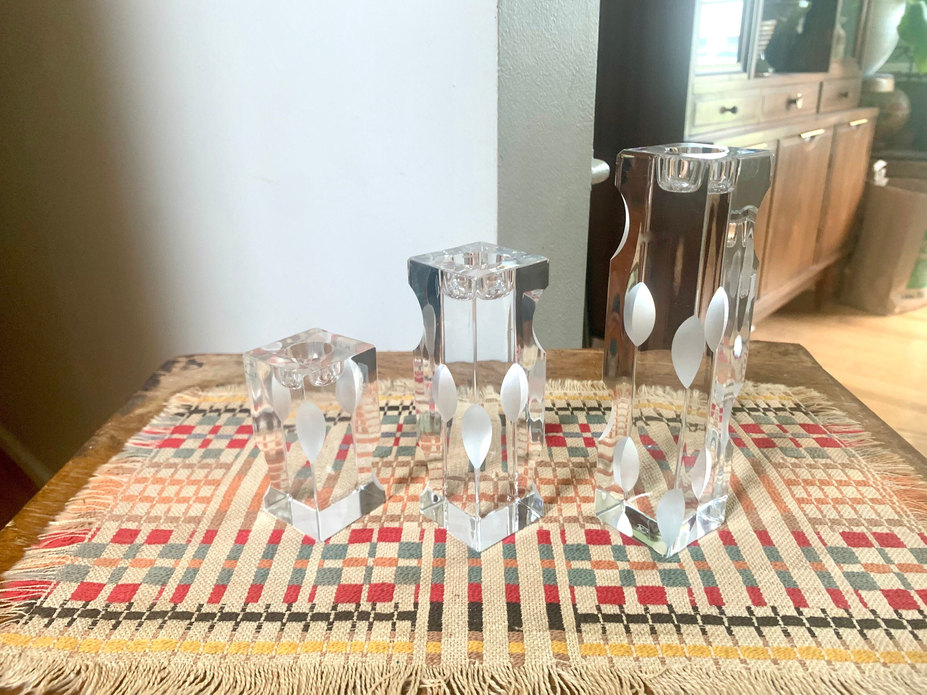 Vintage Set of 3 JG Durand Cristal Candle Holders | Crystal Candlestick Holders | JG Durand Batik Lune Candle Holders | MCM Candle Holders