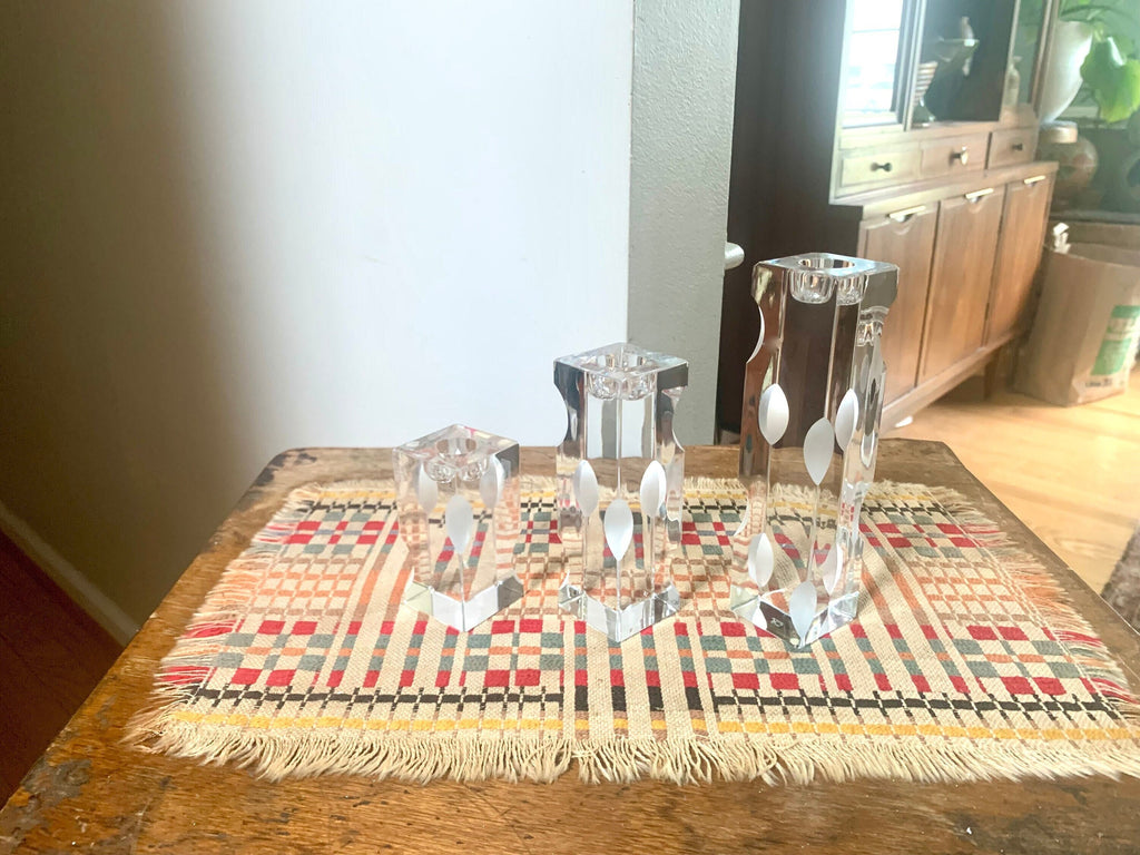 Vintage Set of 3 JG Durand Cristal Candle Holders | Crystal Candlestick Holders | JG Durand Batik Lune Candle Holders | MCM Candle Holders