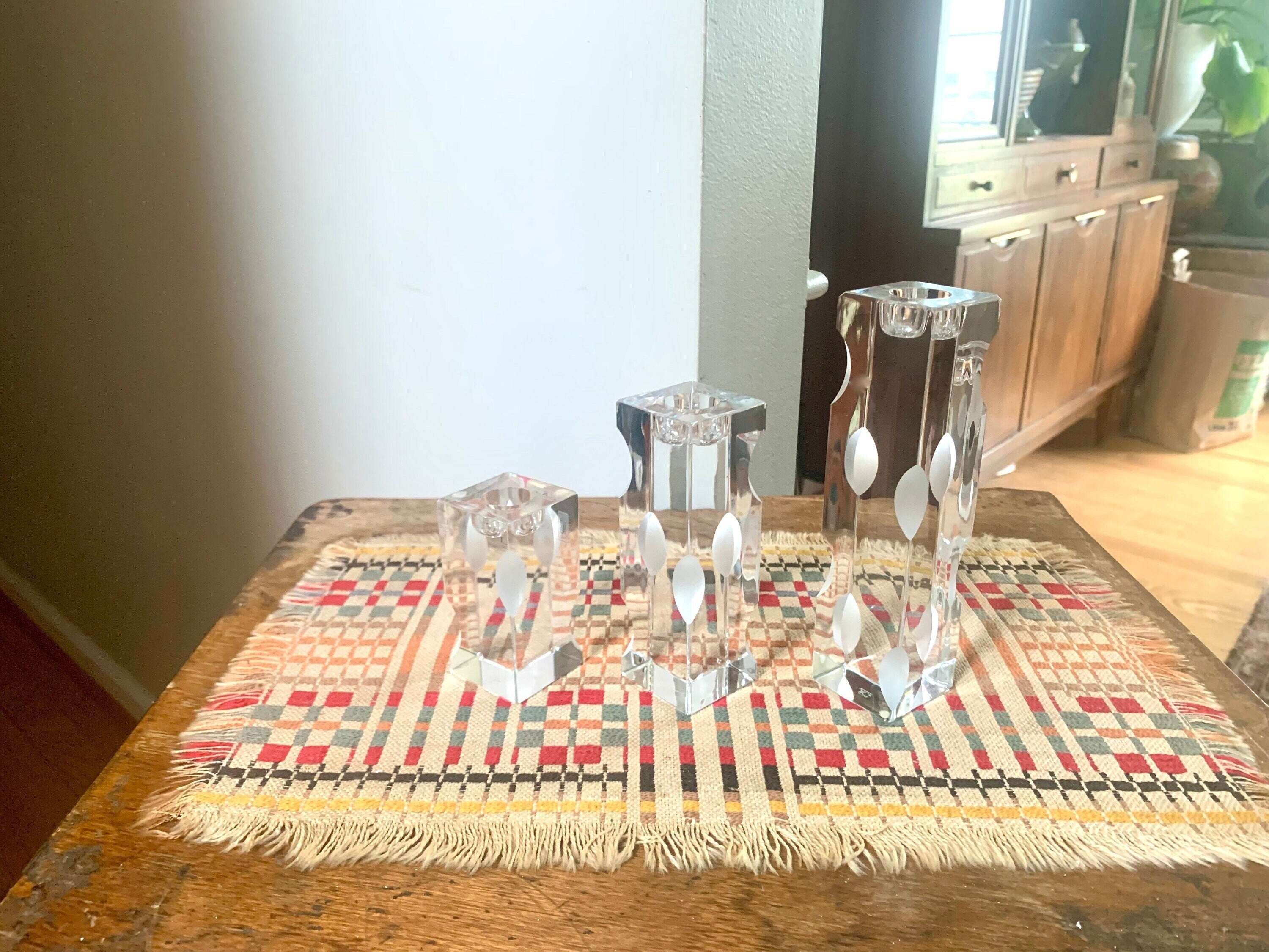 Vintage Set of 3 JG Durand Cristal Candle Holders | Crystal Candlestick Holders | JG Durand Batik Lune Candle Holders | MCM Candle Holders