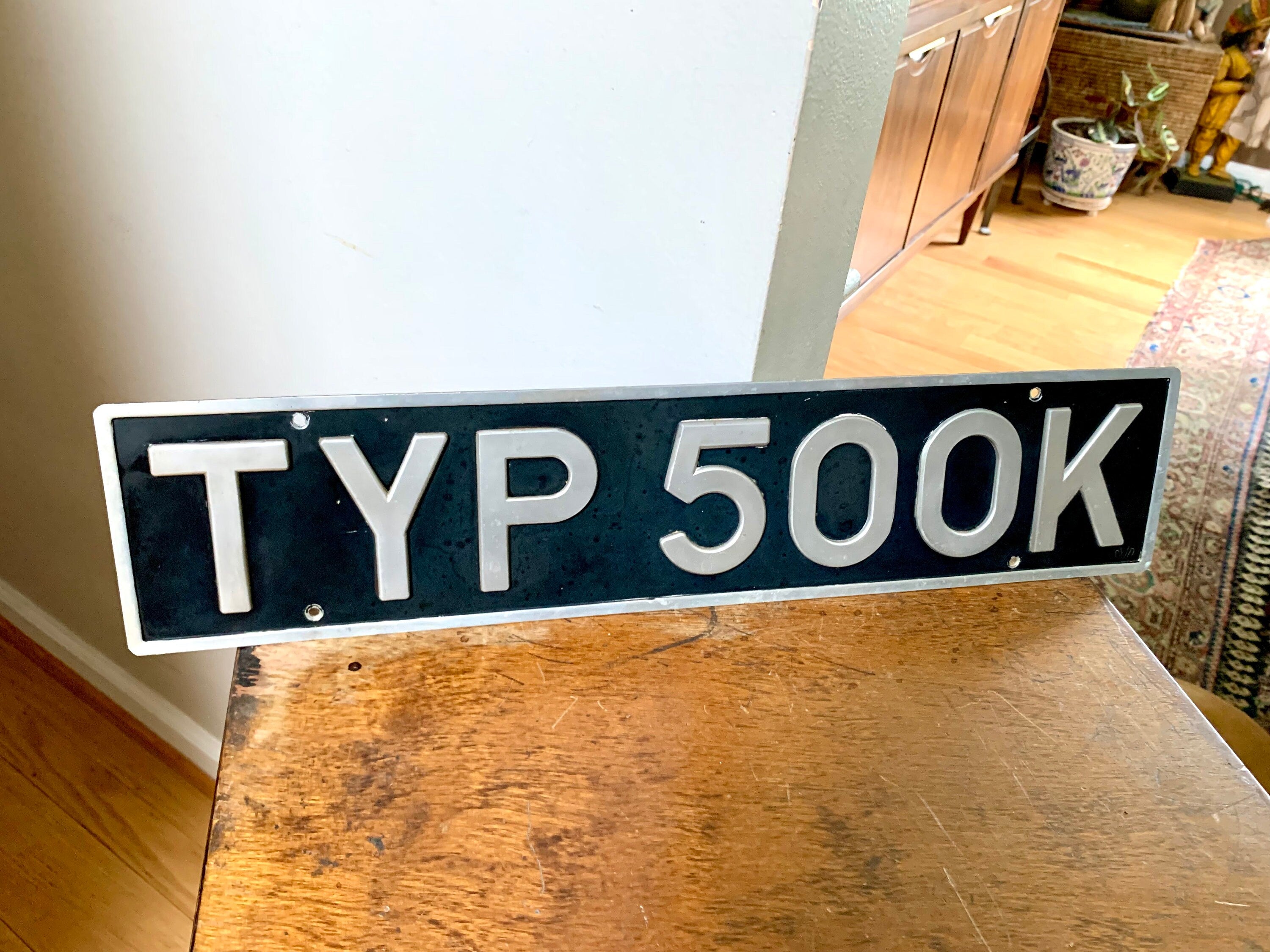Mercedes Type 500K Euro License Plate | Euro Type 500K Black and Silver License Plate | Vintage Type 500K Name Plate | Mercedes Benz 500K Euro Plate