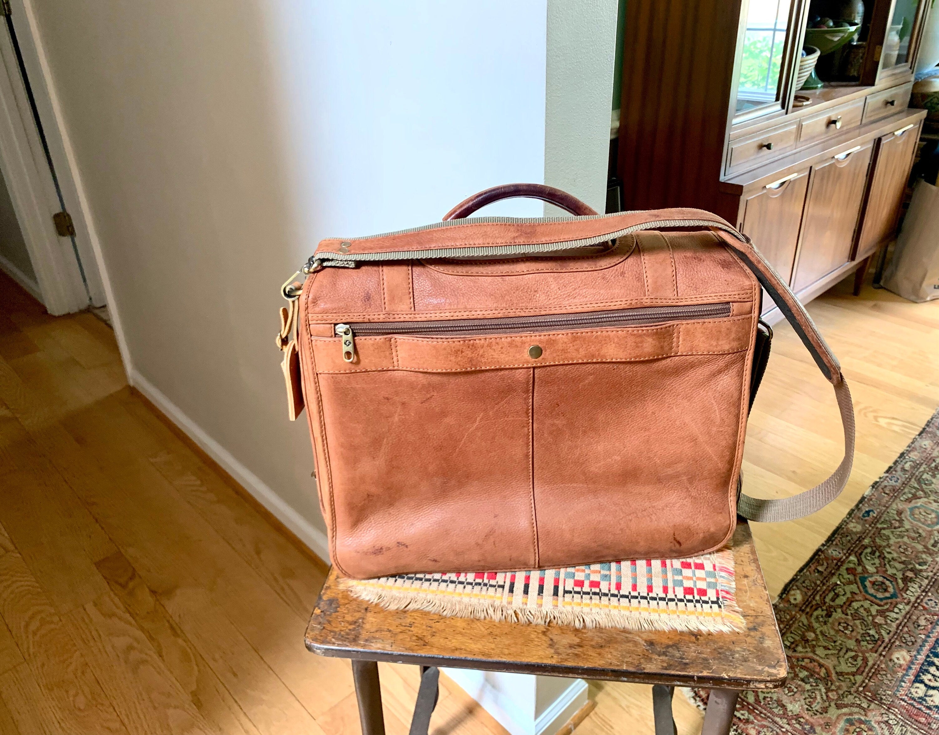 Samsonite Leather Soft Briefcase | Vintage Samsonite Leather Computer Bag | Leather Messenger Bag | Vintage Shoulder Briefcase
