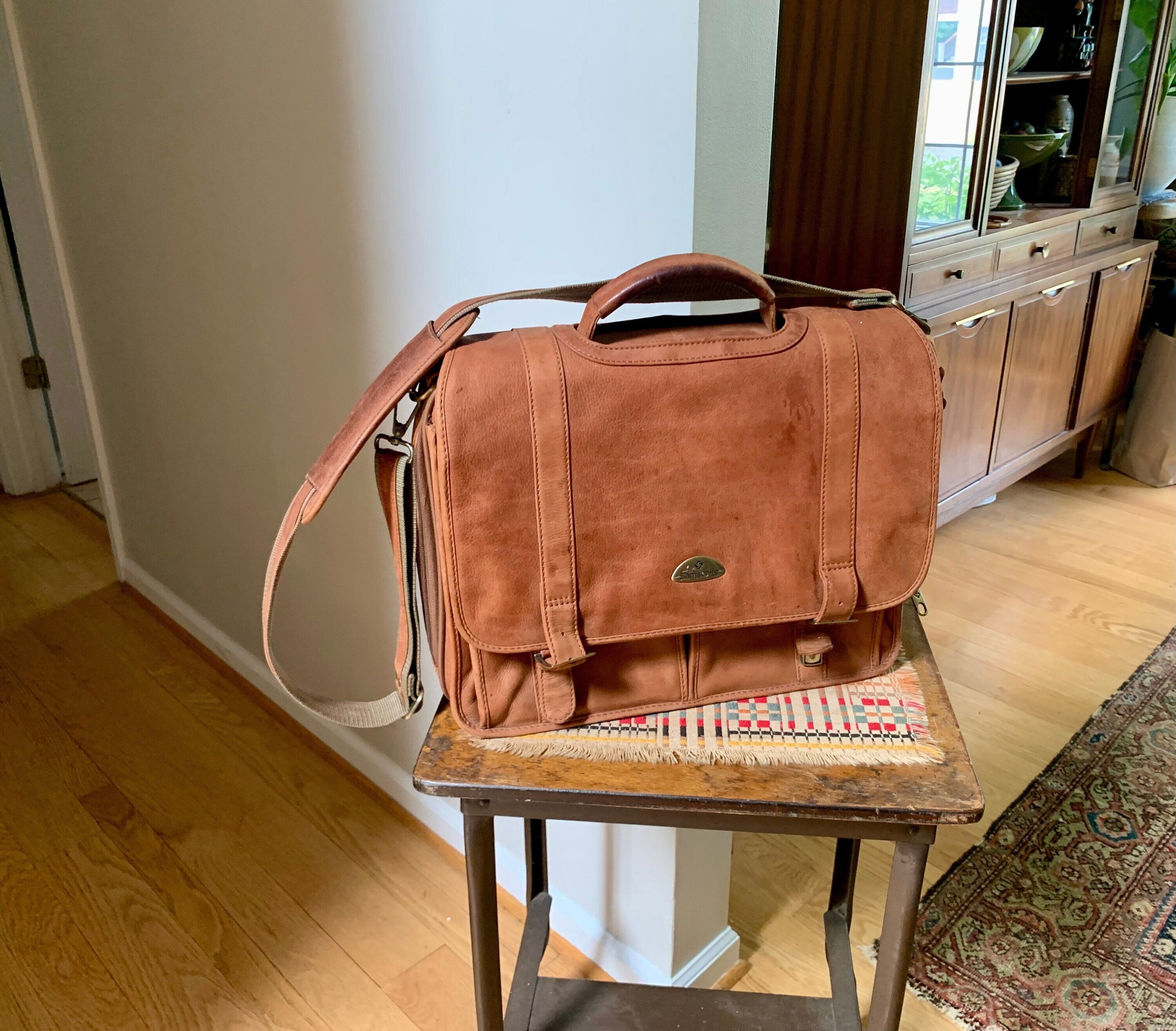 Samsonite Leather Soft Briefcase | Vintage Samsonite Leather Computer Bag | Leather Messenger Bag | Vintage Shoulder Briefcase