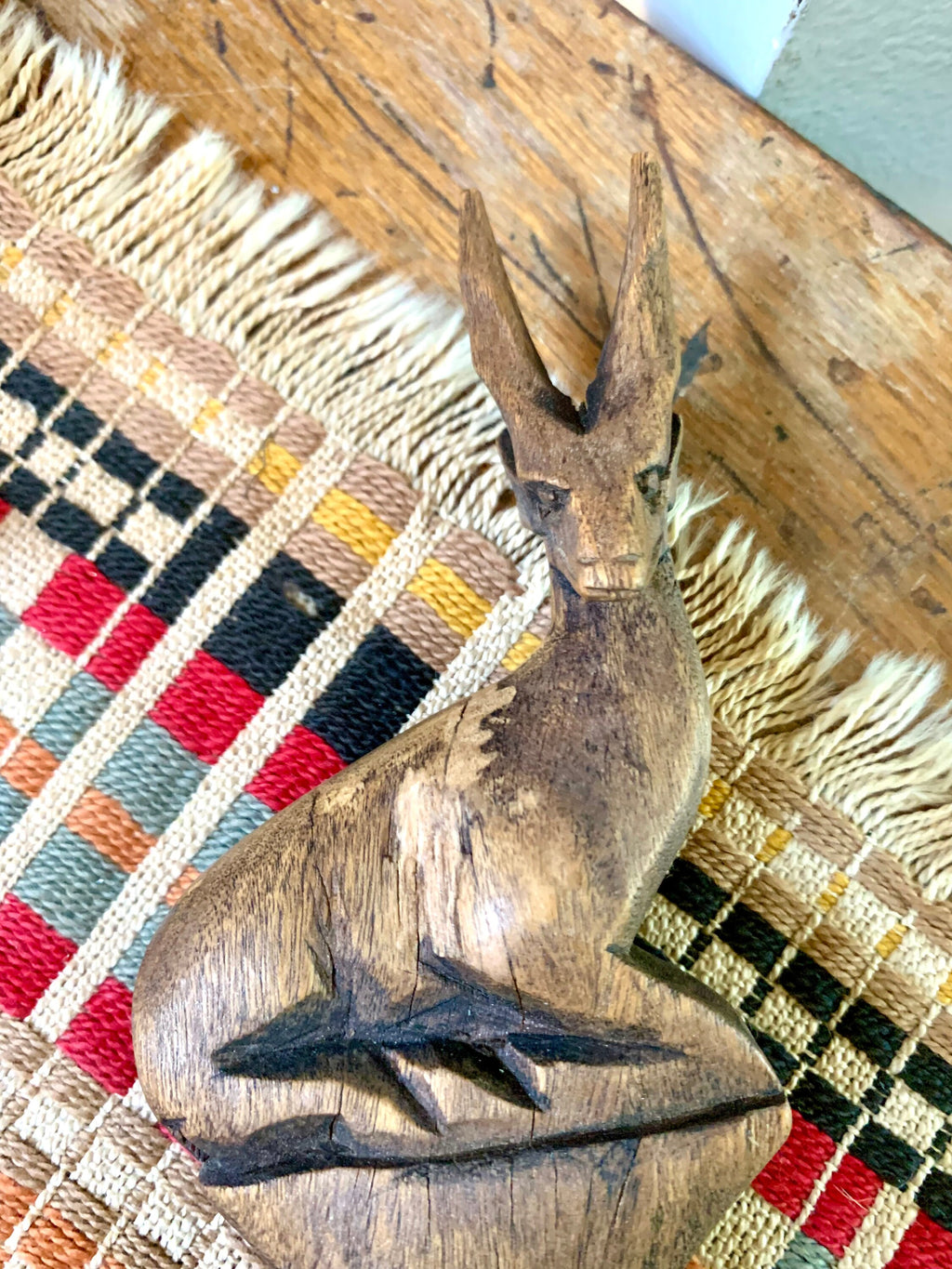 Vintage Hand Carved Wood Antelope Serving Utensils | Wooden Salad Fork and Spoon | Wood Antelope Utensils | MCM Antelope Fork and Spoon