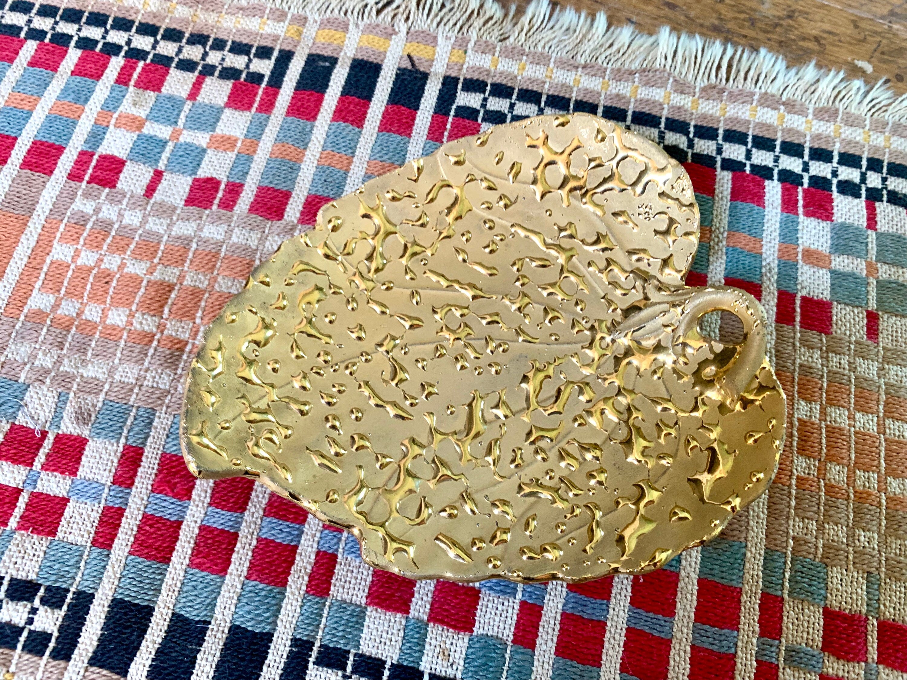 Vintage Weeping Bright 22k Gold Wet Leaf Dish | 22k Gold Leaf Trinket Tray | Porcelain Leaf Dish | Gold Leaf Trinket Tray | Vanity Dish