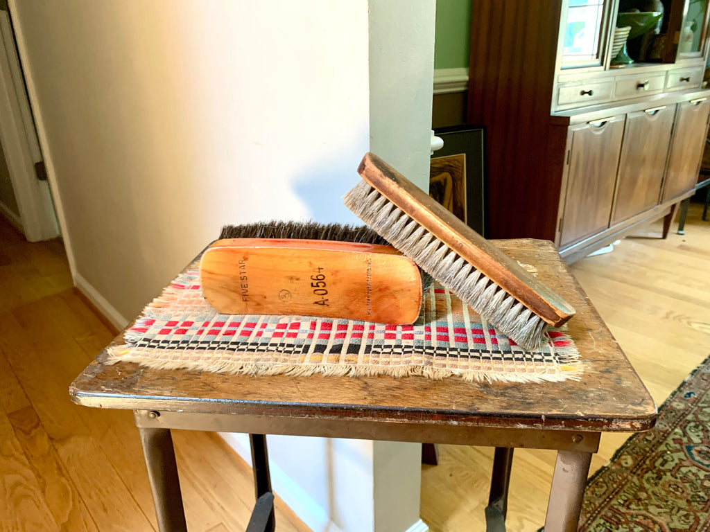 Pair of 2 Wooden Shoe Polishing Brushes | 2 Shoe Shine Brushes | Horse Hair Shoe Brushes | Wood Shoe Shine Brushes | Military Outfitters Shoe Brush