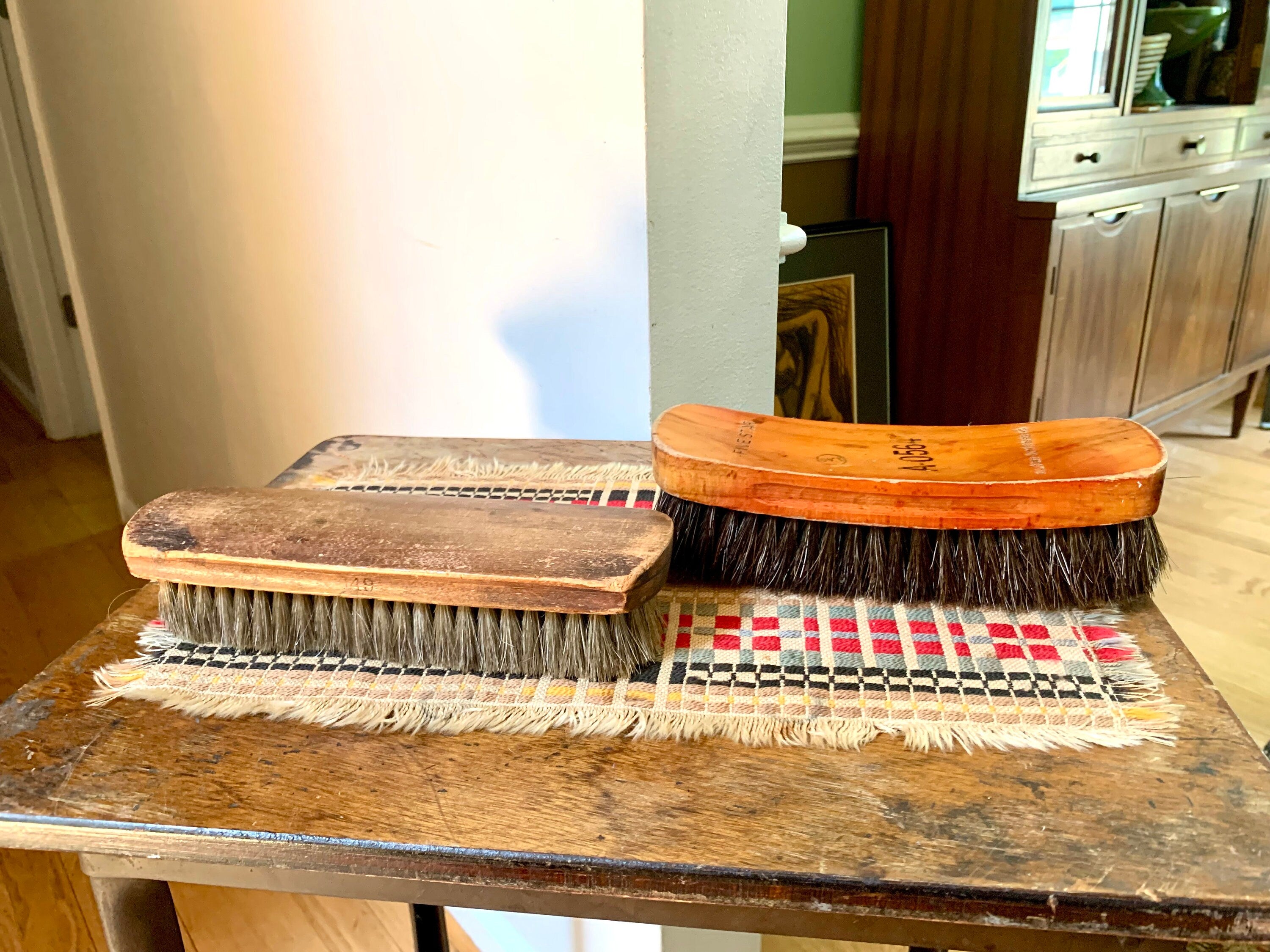 Pair of 2 Wooden Shoe Polishing Brushes | 2 Shoe Shine Brushes | Horse Hair Shoe Brushes | Wood Shoe Shine Brushes | Military Outfitters Shoe Brush