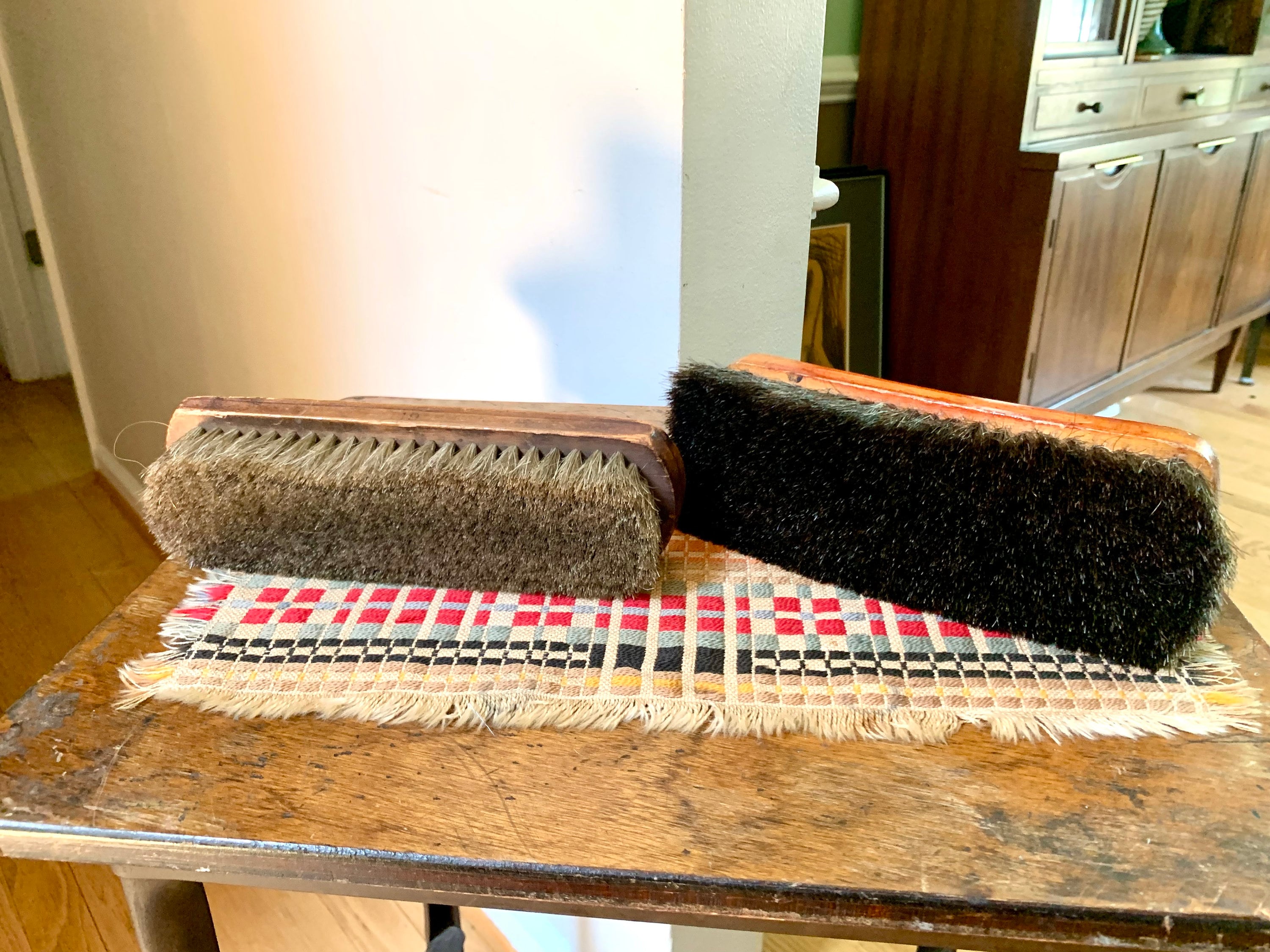 Pair of 2 Wooden Shoe Polishing Brushes | 2 Shoe Shine Brushes | Horse Hair Shoe Brushes | Wood Shoe Shine Brushes | Military Outfitters Shoe Brush