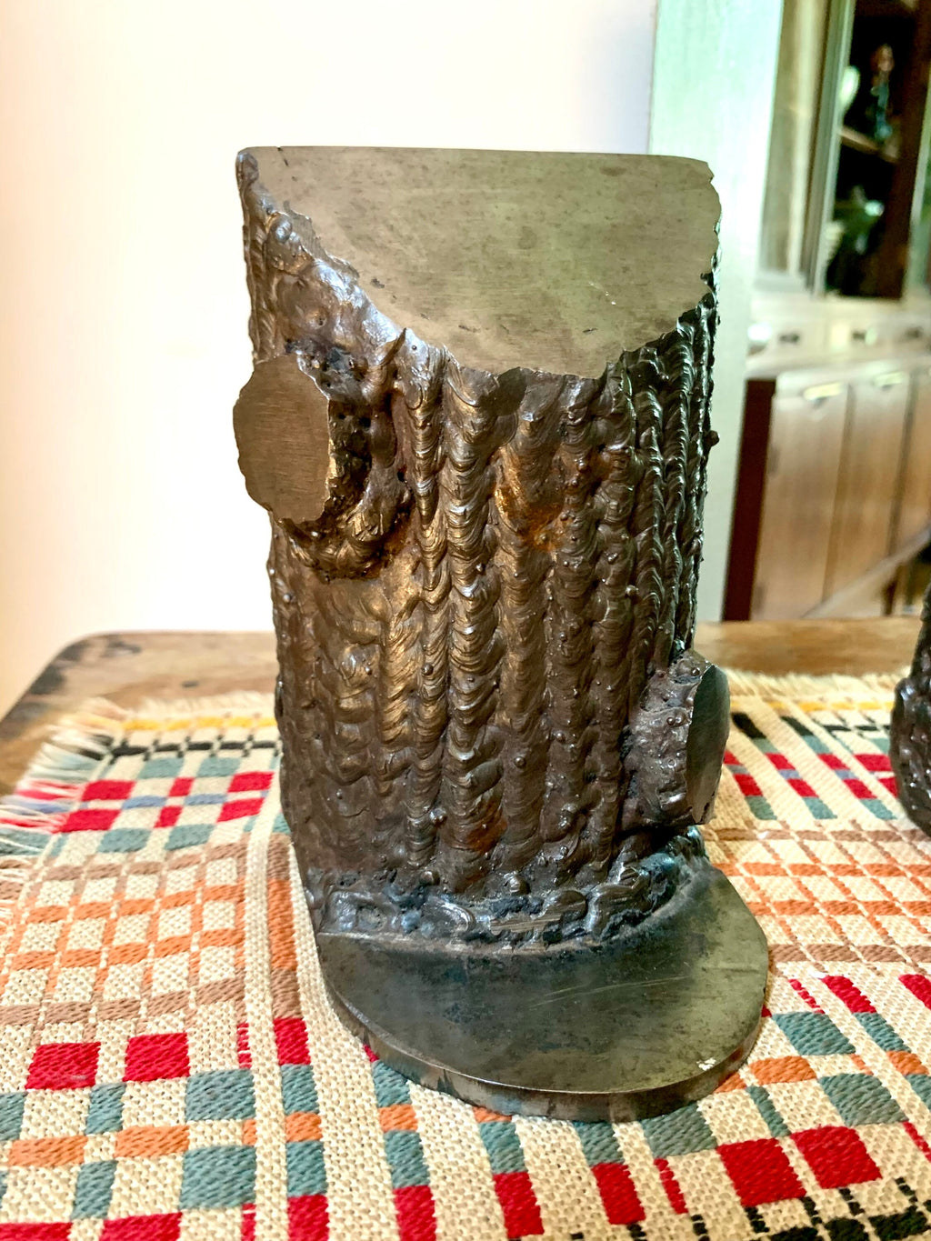 Metal Handmade Tree Trunk Bookends | Vintage Welded Metal Tree Trunk Bookends | Metal Tree Trunk Door Stops | Folk Art Tree Bookends