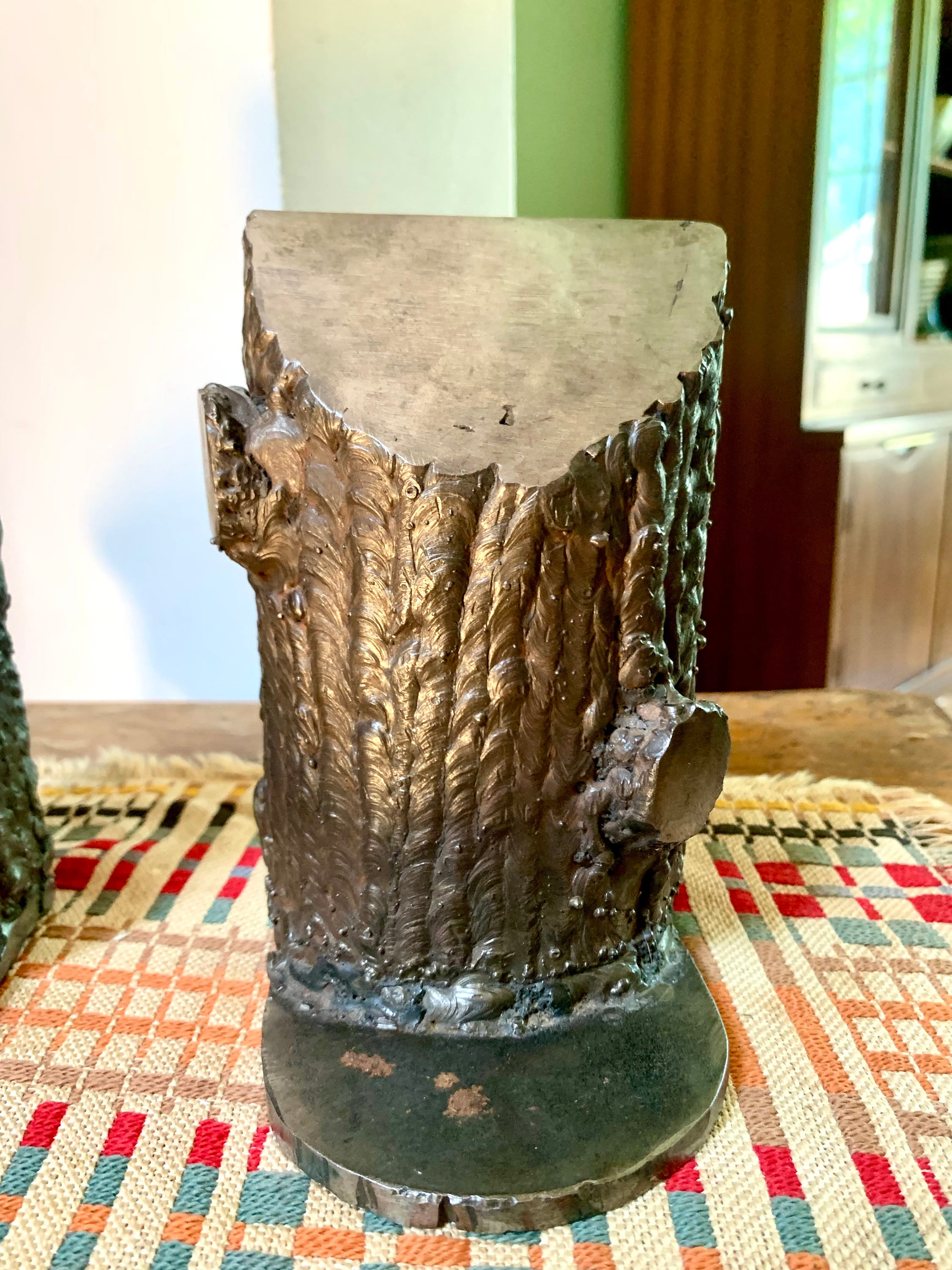 Metal Handmade Tree Trunk Bookends | Vintage Welded Metal Tree Trunk Bookends | Metal Tree Trunk Door Stops | Folk Art Tree Bookends