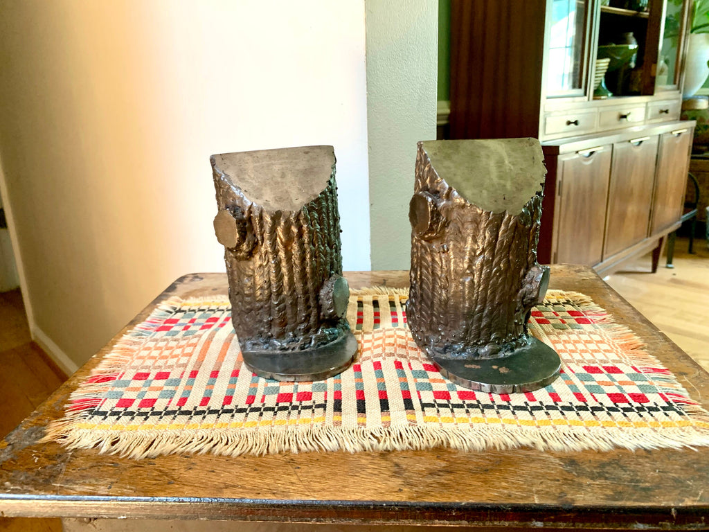 Metal Handmade Tree Trunk Bookends | Vintage Welded Metal Tree Trunk Bookends | Metal Tree Trunk Door Stops | Folk Art Tree Bookends