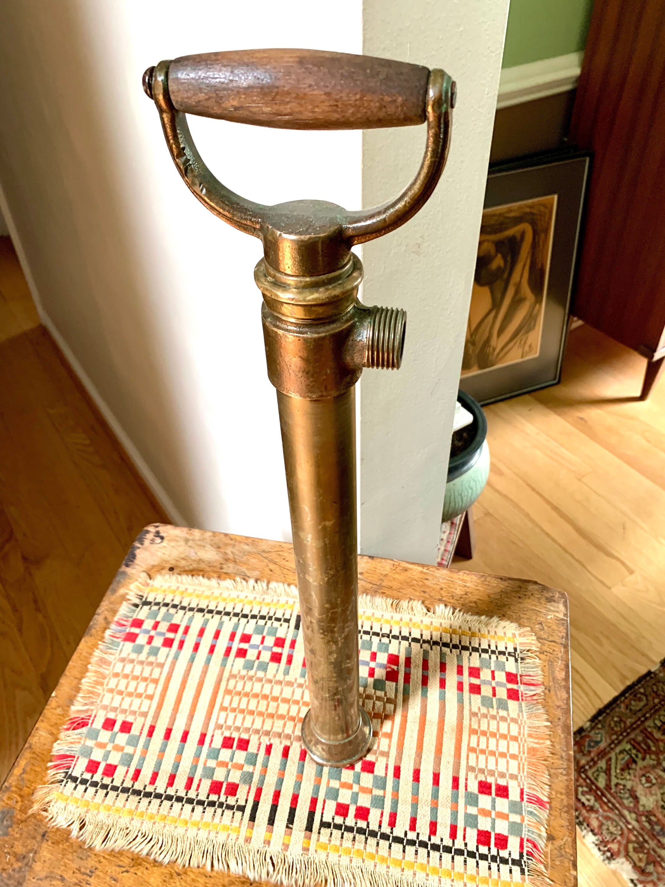 Antique Brass Perko Bilge Pump | Brass Hand Bilge Pump | Brass Hand Pump | Wood Handle Brass Perko Bilge Pump | 20"  Perko Bilge Pump