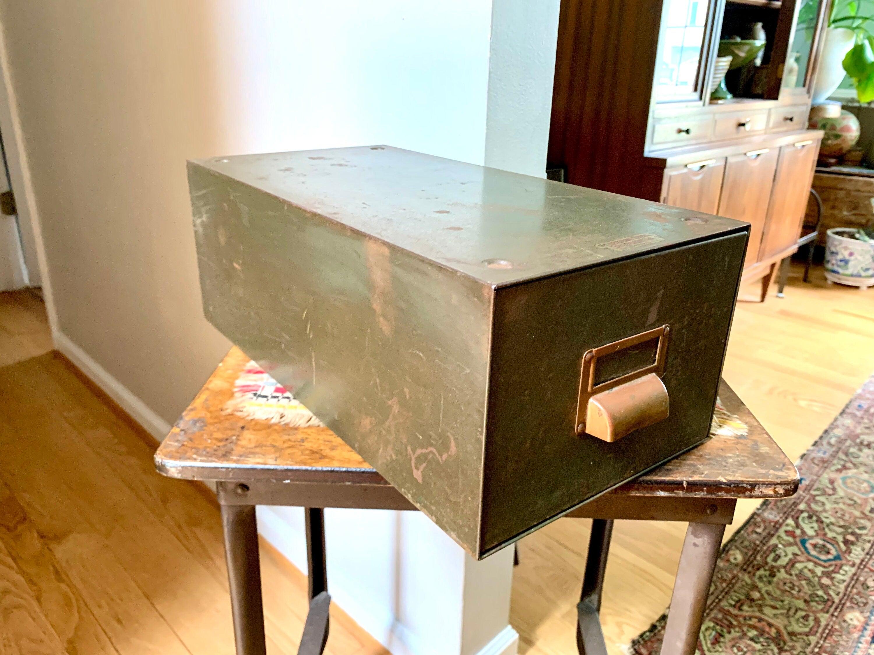 Vintage Metal Card Catalog Cabinet | The Interior Steel Equipment Company Metal Drawer | Rustic Metal Cabinet Drawer | Metal Storage Box