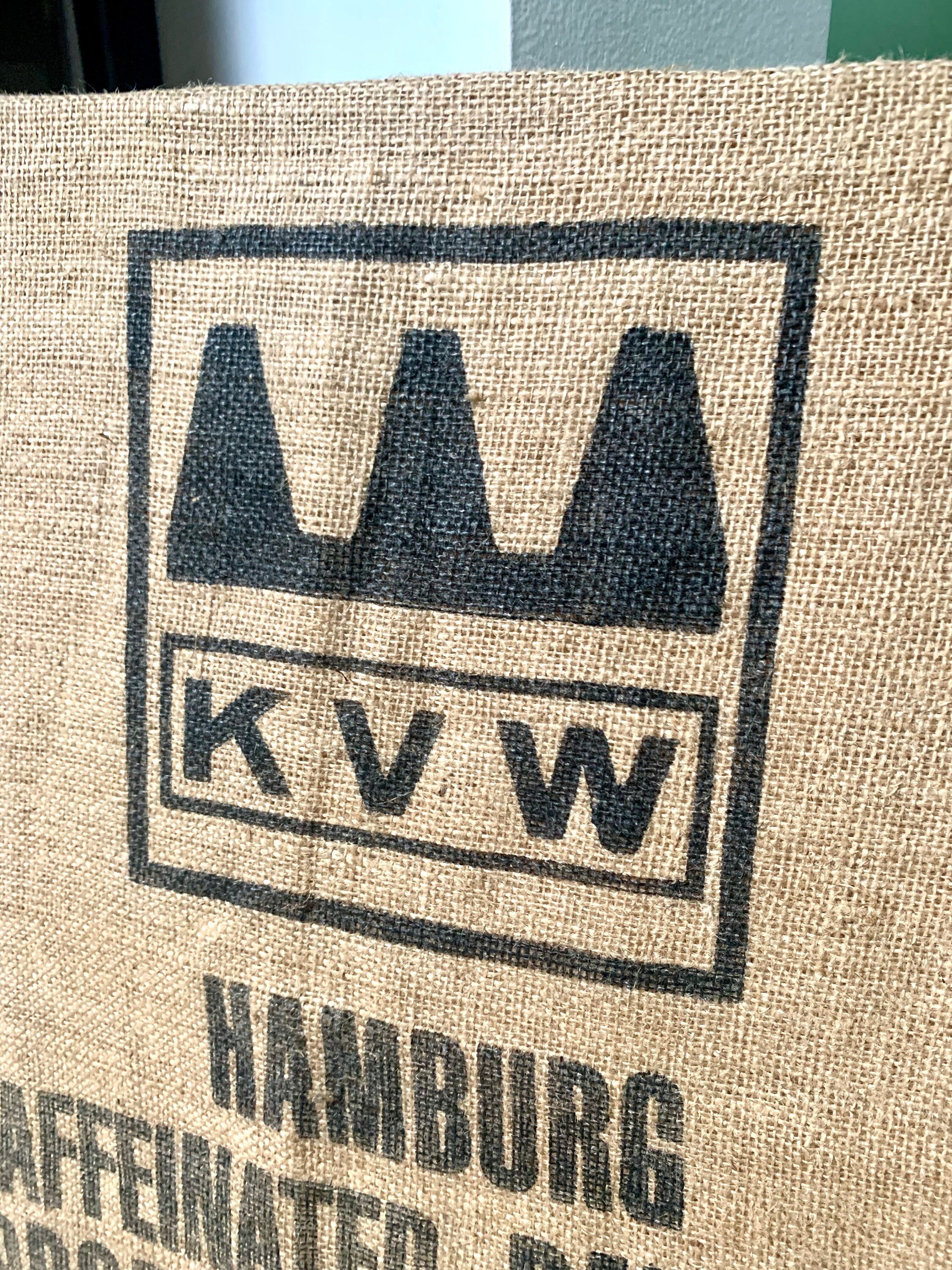 KVW Coffee Bean Burlap Sack | Vintage Product of Germany Coffee Sack | Cafe Decor | KVW Hamburg Coffee Bean Burlap Sack | Cafe Wall Art