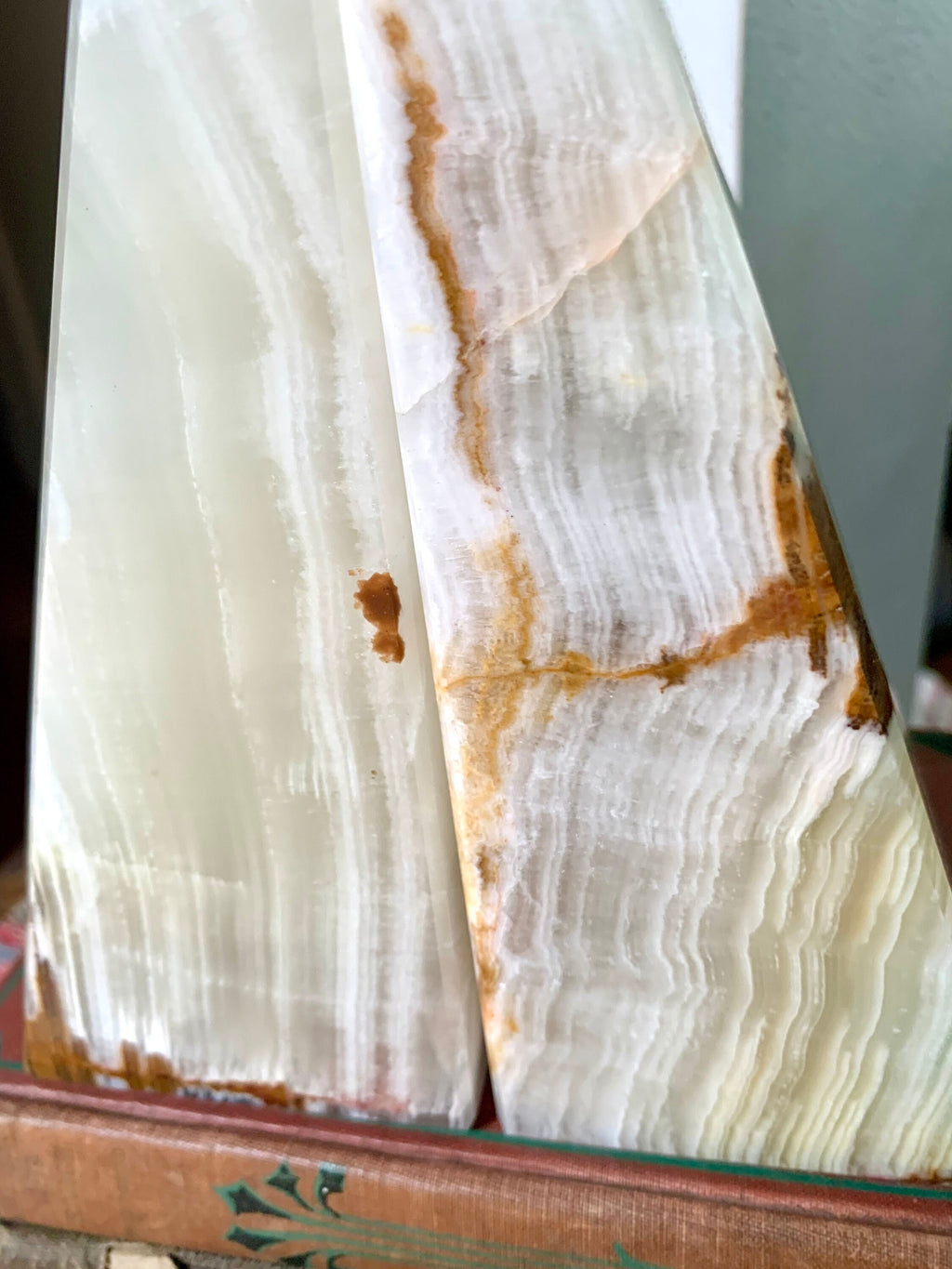 Raw Marble Bookends | Vintage Large Marble Bookends | Wedge Onyx Bookends | 6" Tan Onyx MCM Bookends | Modernist Onyx Bookends