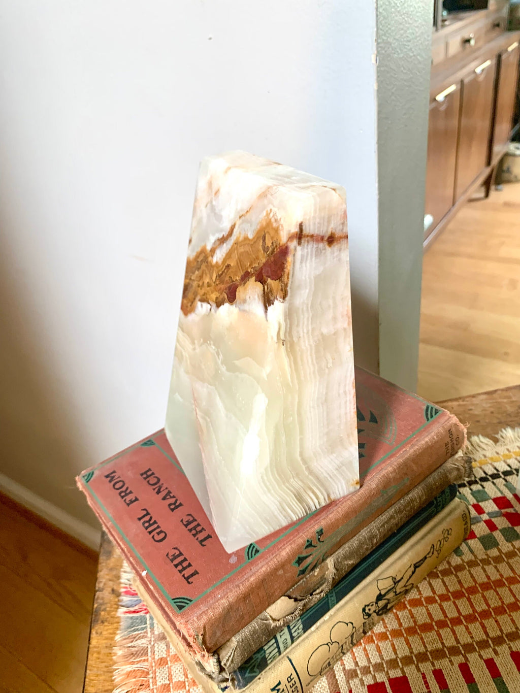 Raw Marble Bookends | Vintage Large Marble Bookends | Wedge Onyx Bookends | 6" Tan Onyx MCM Bookends | Modernist Onyx Bookends