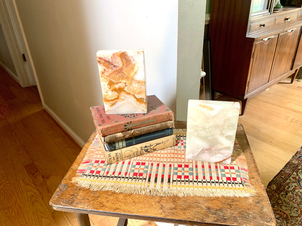 Raw Marble Bookends | Vintage Large Marble Bookends | Wedge Onyx Bookends | 6" Tan Onyx MCM Bookends | Modernist Onyx Bookends